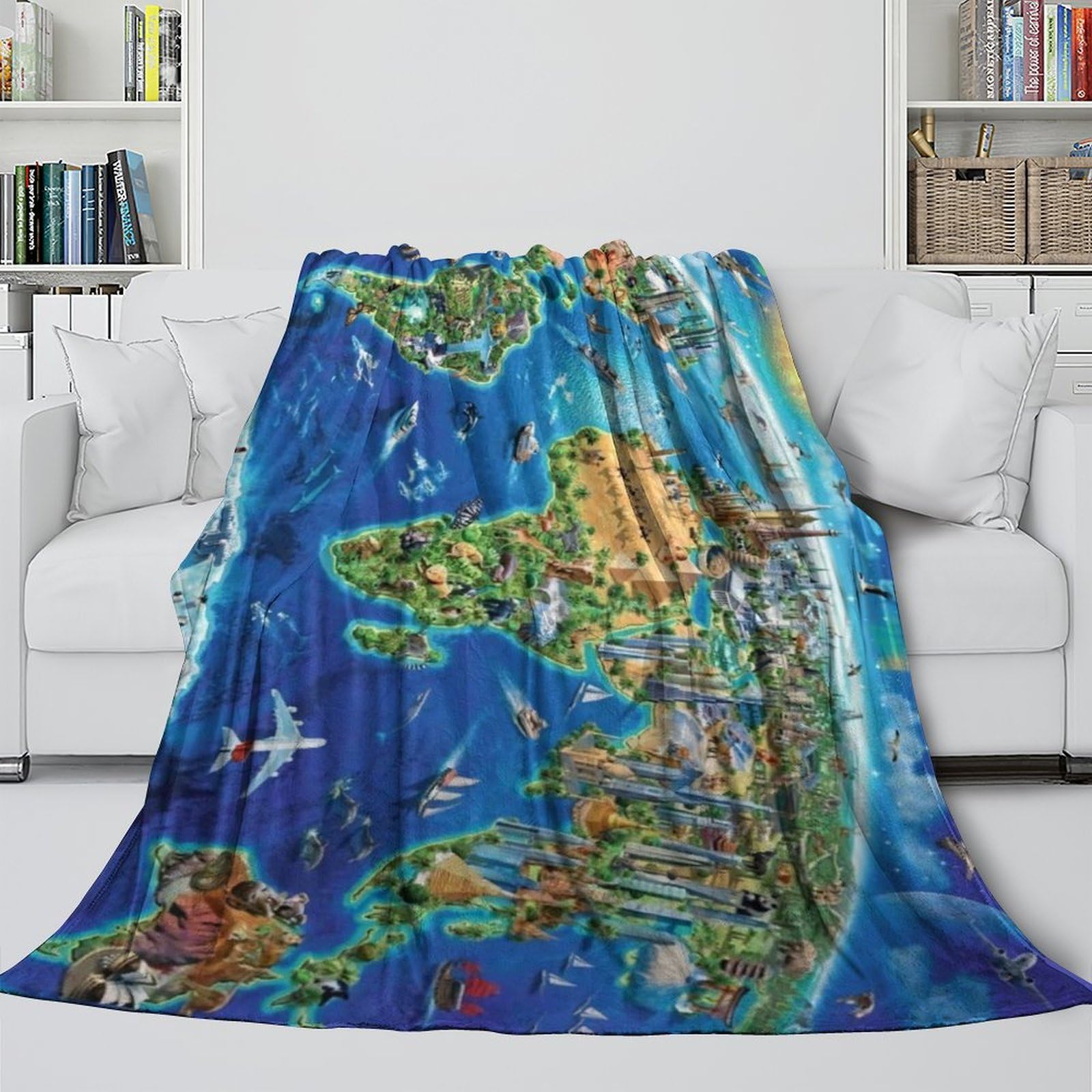 Lxhaspieo Style-8 World Map Soft Blanket - Blanket Gift For Hubby Boyfriend Girlfriend Neighbor - Flannel Blanket For Living Room/Bedroom/Sofa/Decor 60X80inch(150X200cm)