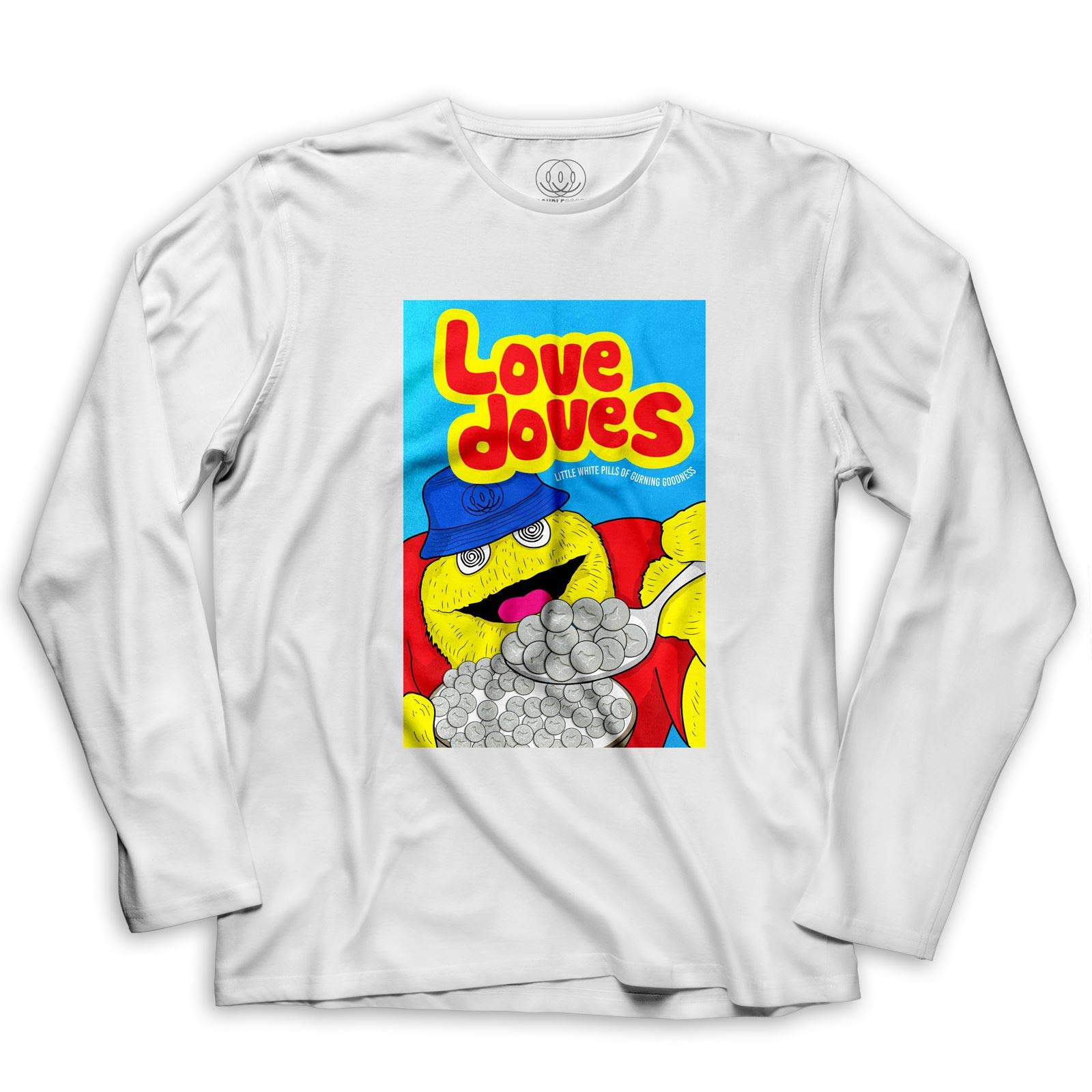 Double Good Garments Men's White Love Doves Edm Acid House Music Techno Rave Ecstasy Long Sleeve T Shirt (Xl, )