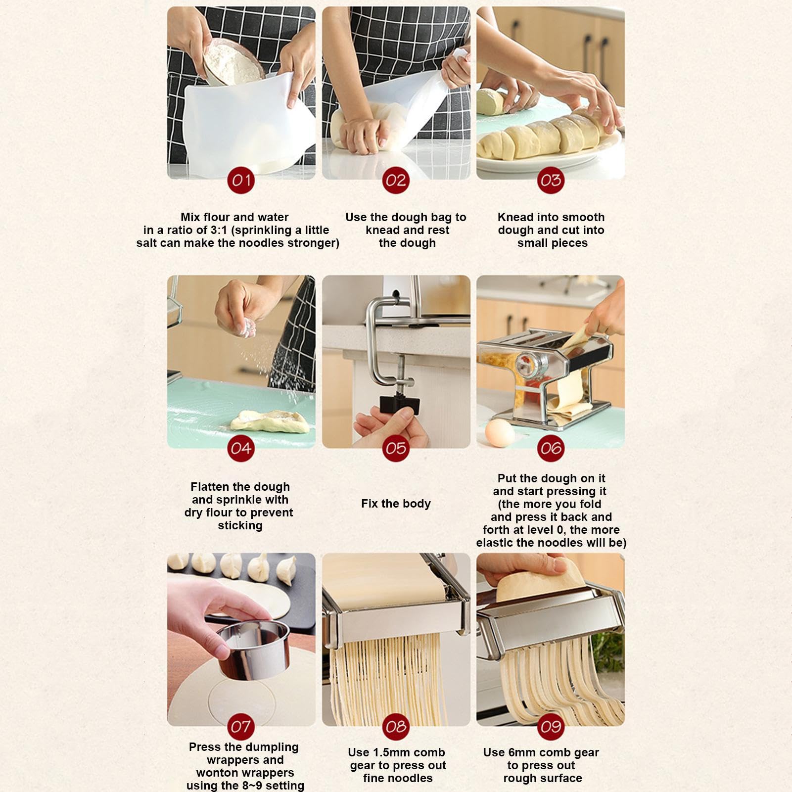 Máquina manual de pasta – Ajustes de grosor | Extrusora de pasta de acero