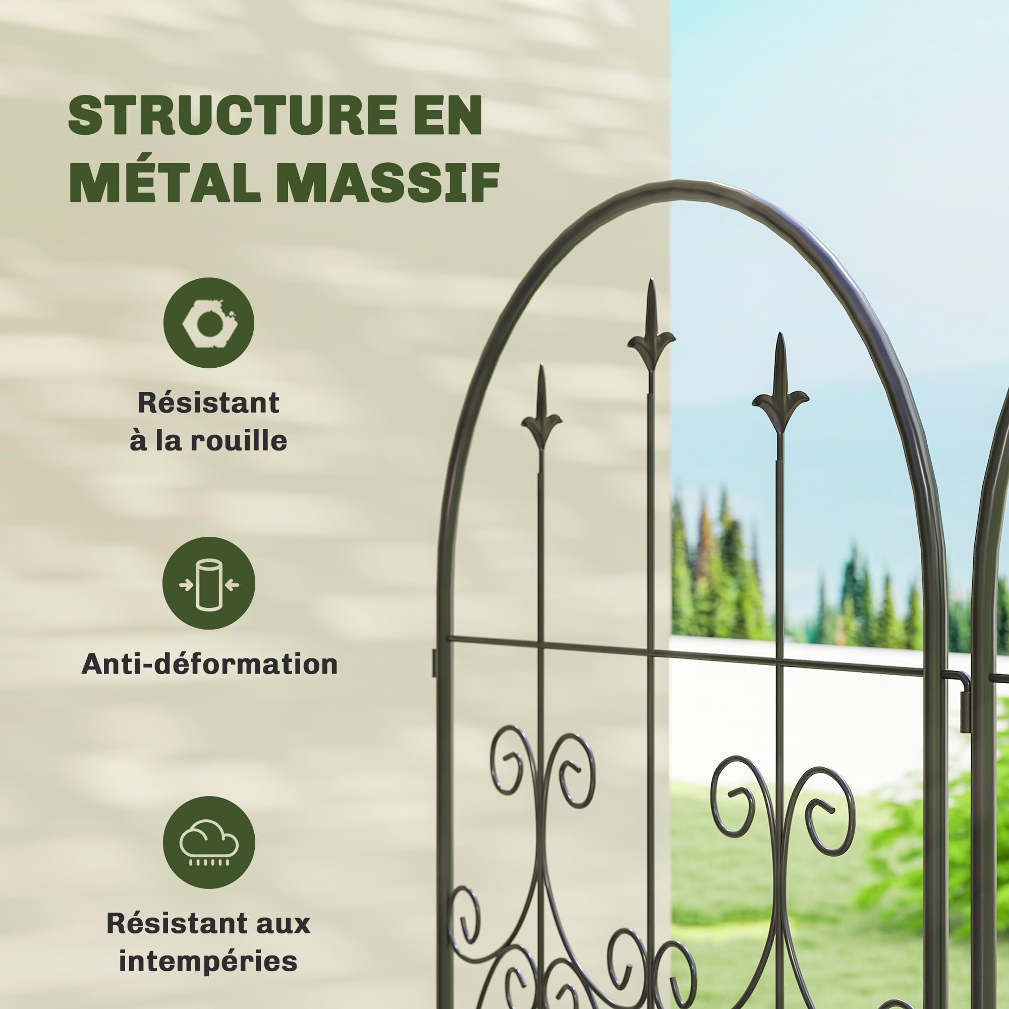 Outsunny Lot de 2 Supports pour Plantes Grimpantes Motif Volute 50x180cm | Treillis de Jardin en Métal, pour Légumes, Vignes, Fleurs, Noir