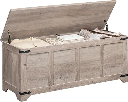MAHANCRIS 47.2" Storage Bench, Wooden Toy Box with 2 Safety Hinges, Large Toy Chest with Flip-Top, Storage Chest for Living Room, Bedroom, Entryway, Greige SCHG4901