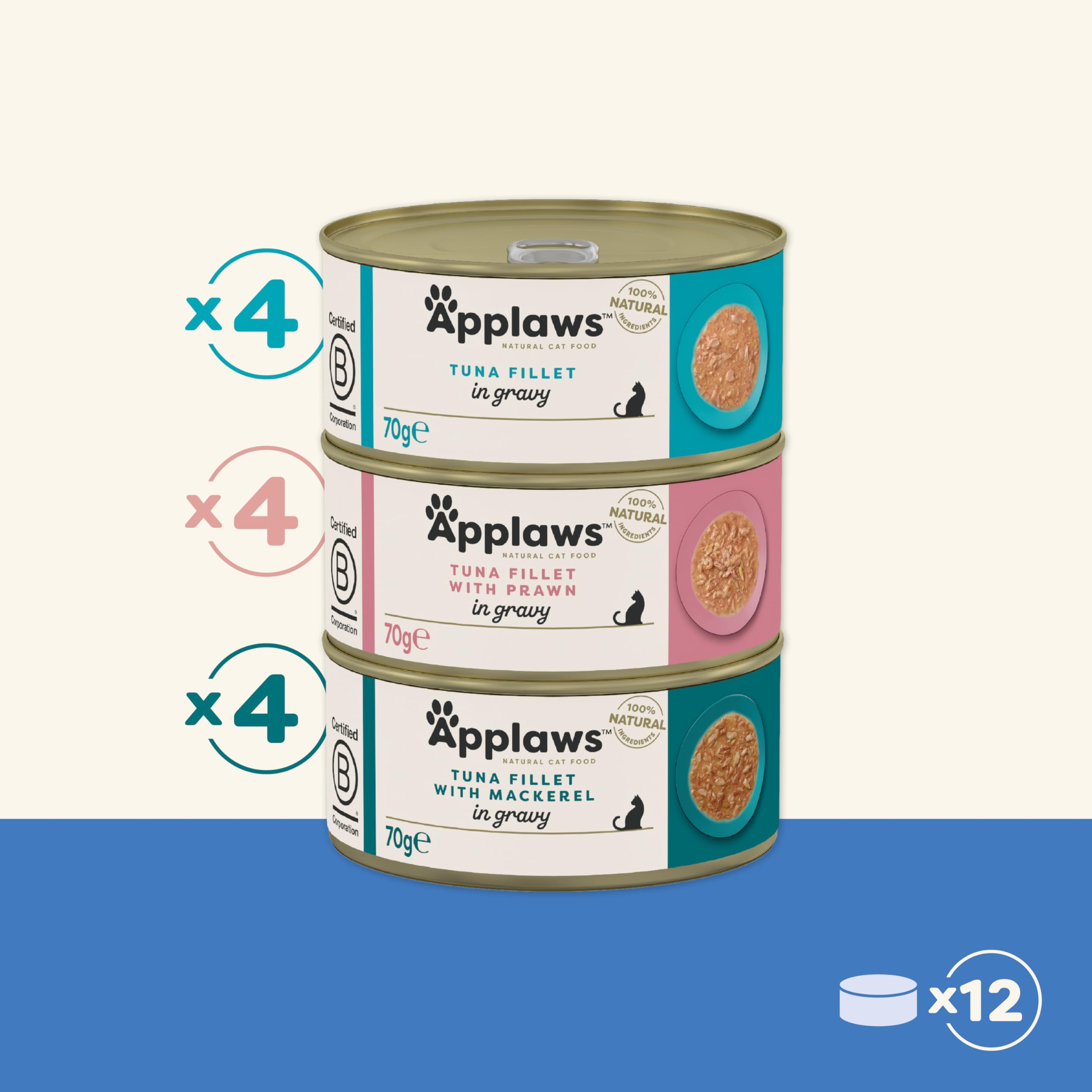 Applaws 100% naturalna mokra karma dla dorosłych kotów – zestaw ryb w sosie, multipak 12 × 70 g puszki