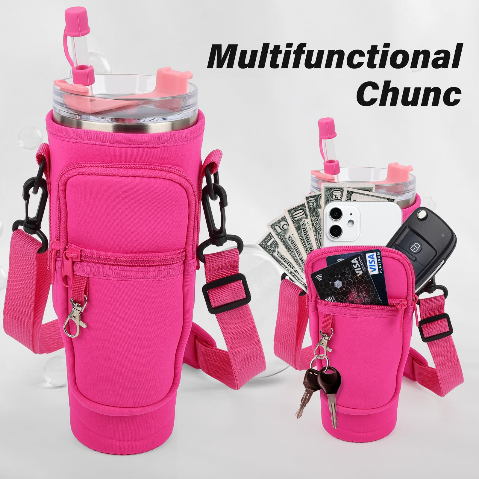 Sahunfri Bottle Bag for Stanley Cup 40oz, Water Bottle Holder fits Stanley Cup with Silicone Straw Cover, Adjustable Strap - Image 4