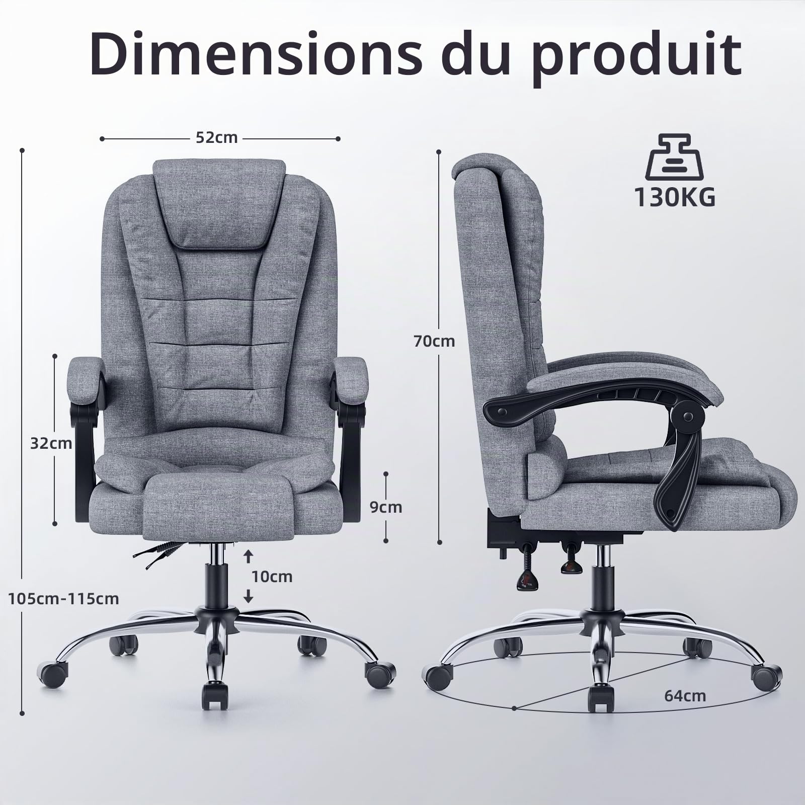 rattantree Fauteuil de Bureau, Siège de Bureau avec Large Assise rembourrée