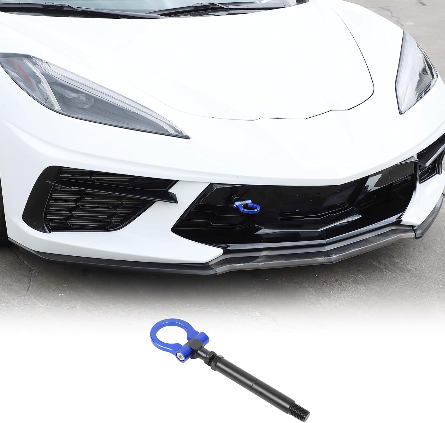 Front Bumper Tow Hook Compatible with Chevrolet Corvette C8 2020-2026, Race Style Front Tow Hook O-Ring, Exterior Tow Hook Trailer Hitch Accessories (Blue)
