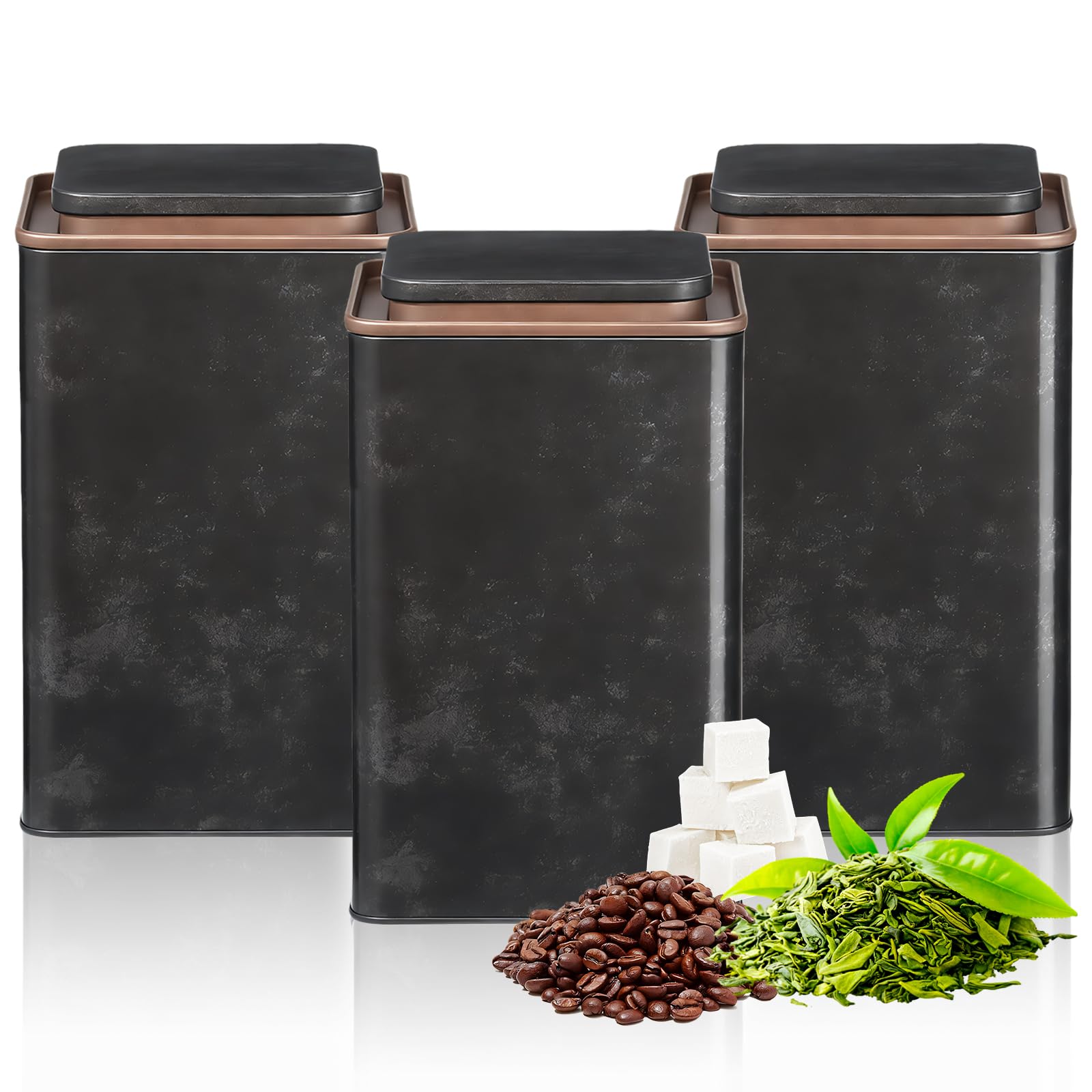 MEETOZ 3Pcs Tea Coffee Sugar Canisters, Metal Food Storage Jars