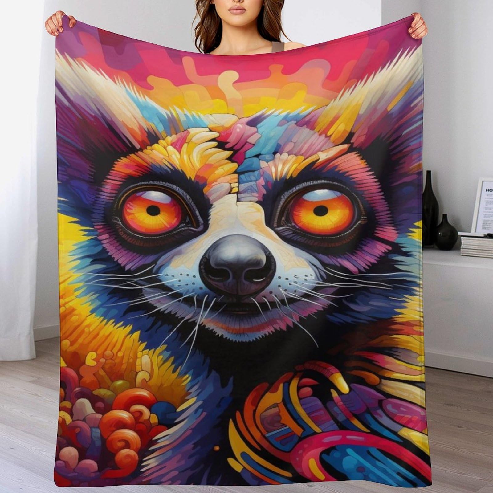 Manta de franela para sofá mullida Lemur de 140x180 cm y tejido cálido grueso