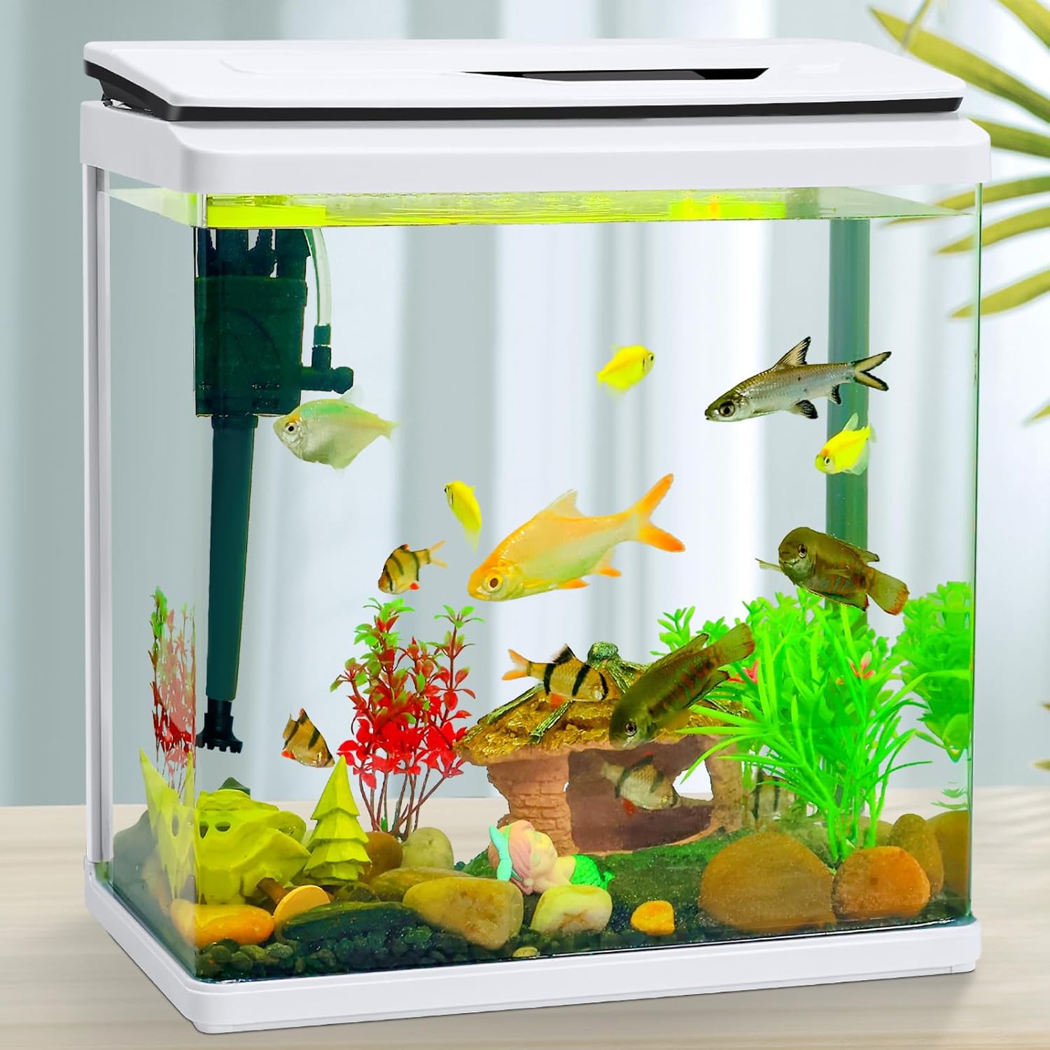 High-Transparency 3 Gallon Fish Tanks, Betta and Goldfish Tanks with Filter, Light, Seven-Color LED, Integrated Oxygenation, Filtration, and Circulation, and Aquarium Starter Kits