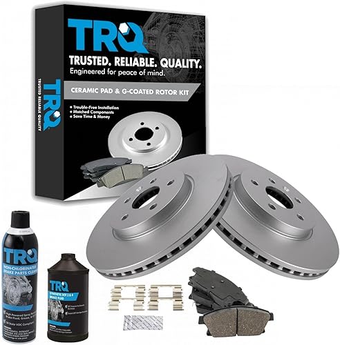 TRQ Kit de pastillas de freno delantero y rotor, kit químico de freno, pastillas de freno, rotor de freno, cerámica premium, recubierto G,