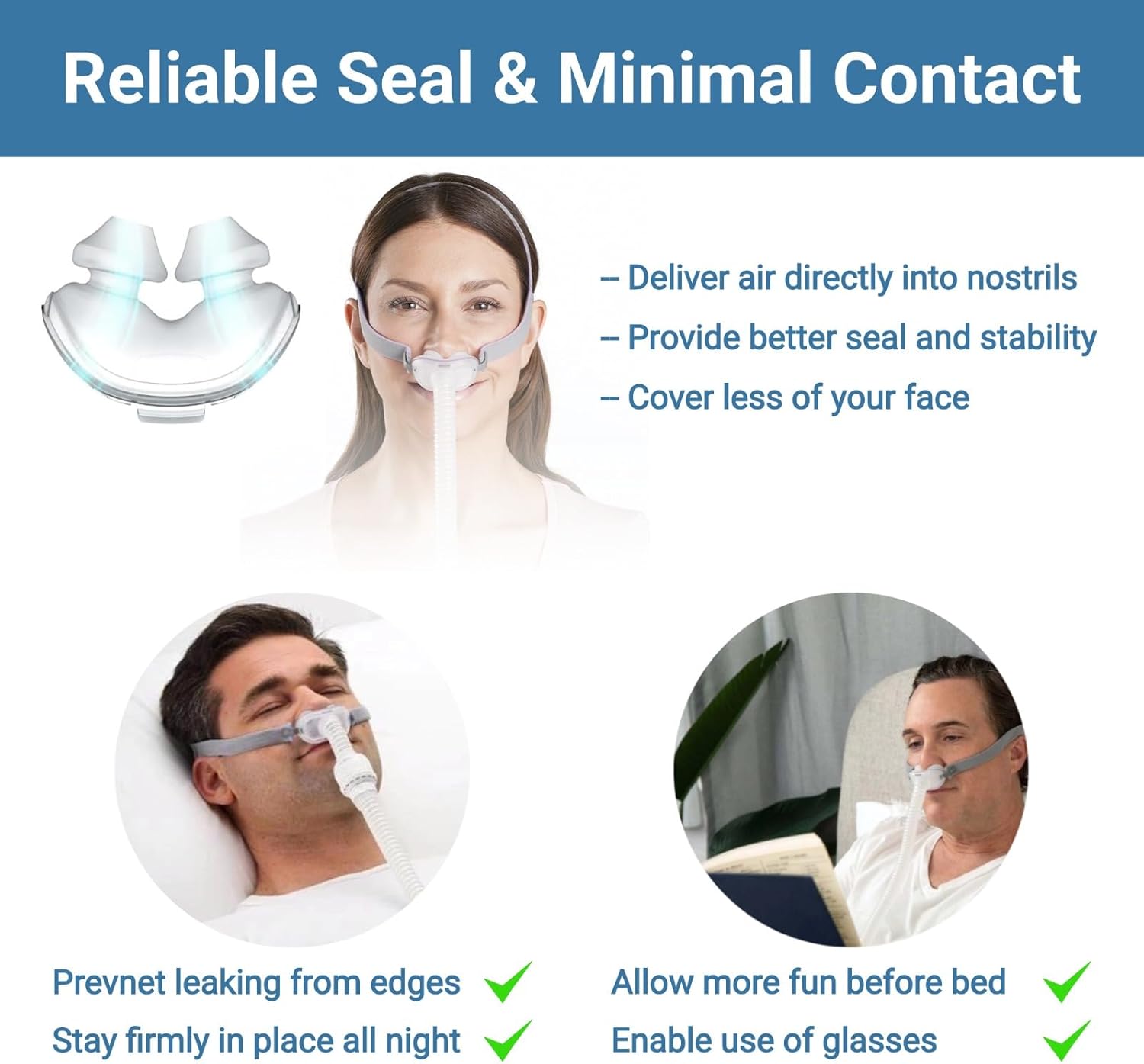 Nasal Pillow Assembly Kit for P10, Under Nose Pillow Supplies Includes Headgear, Tube and 3 Size Nose Pads - Image 4