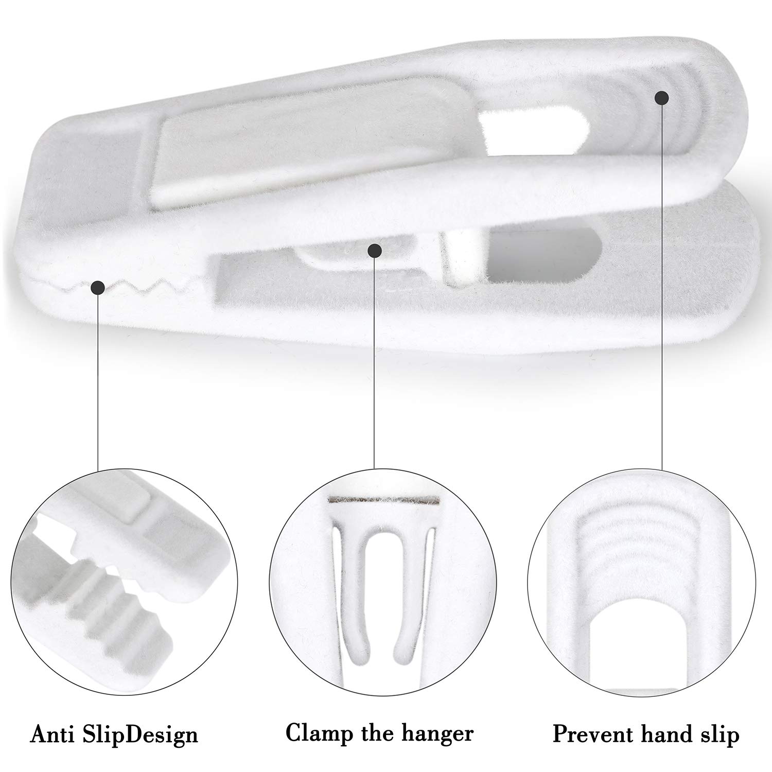 Samt-Kleiderbügel-Clips, Hosen-Samt-Klammern, beflockte Kleiderbügel, Samt-Fingergriff-Clips für dünne Kleiderbügel, Weiß, 26 Stück