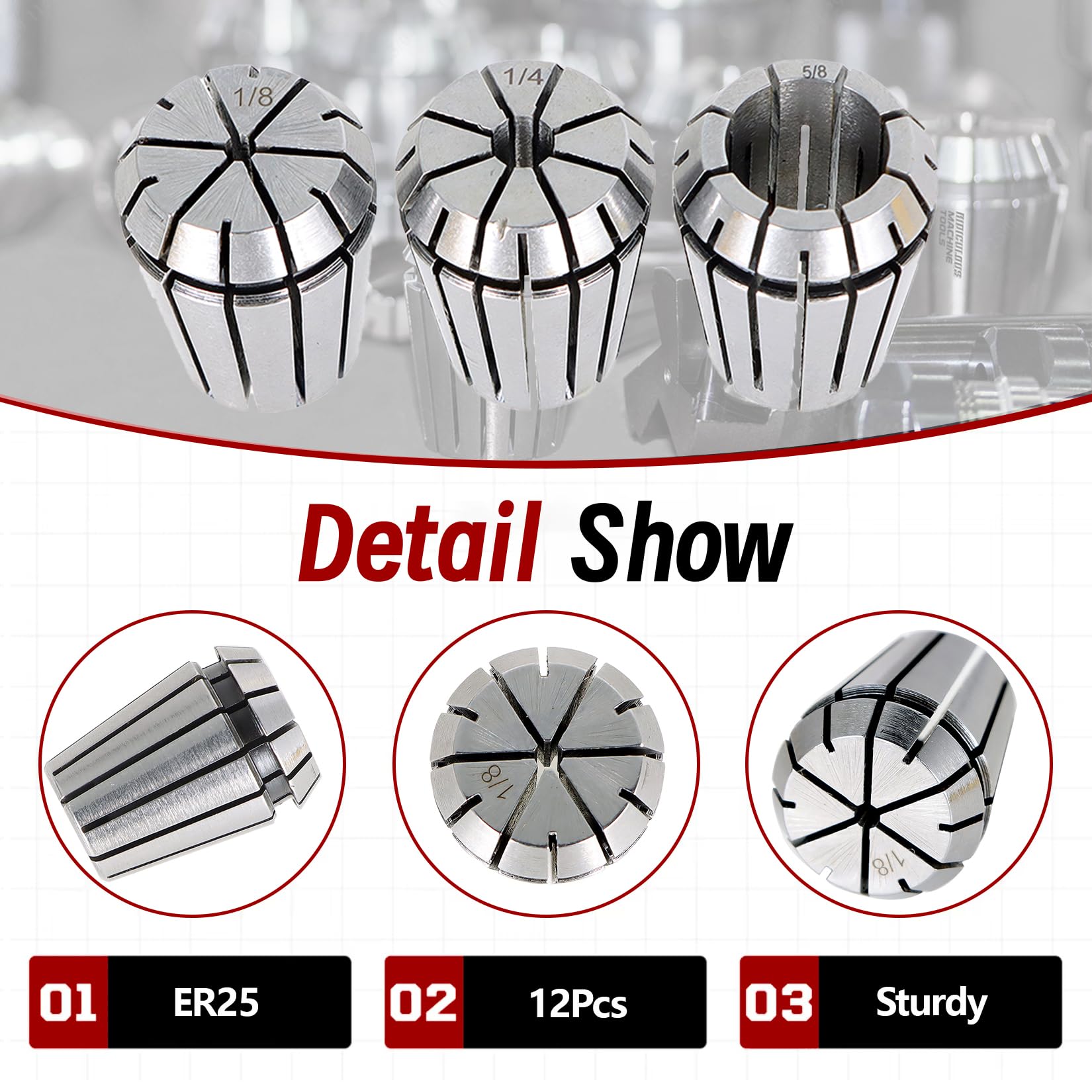 Zestaw tulei zaciskowych ER25 (12 szt.) do frezarki tokarki CNC i maszyny do grawerowania