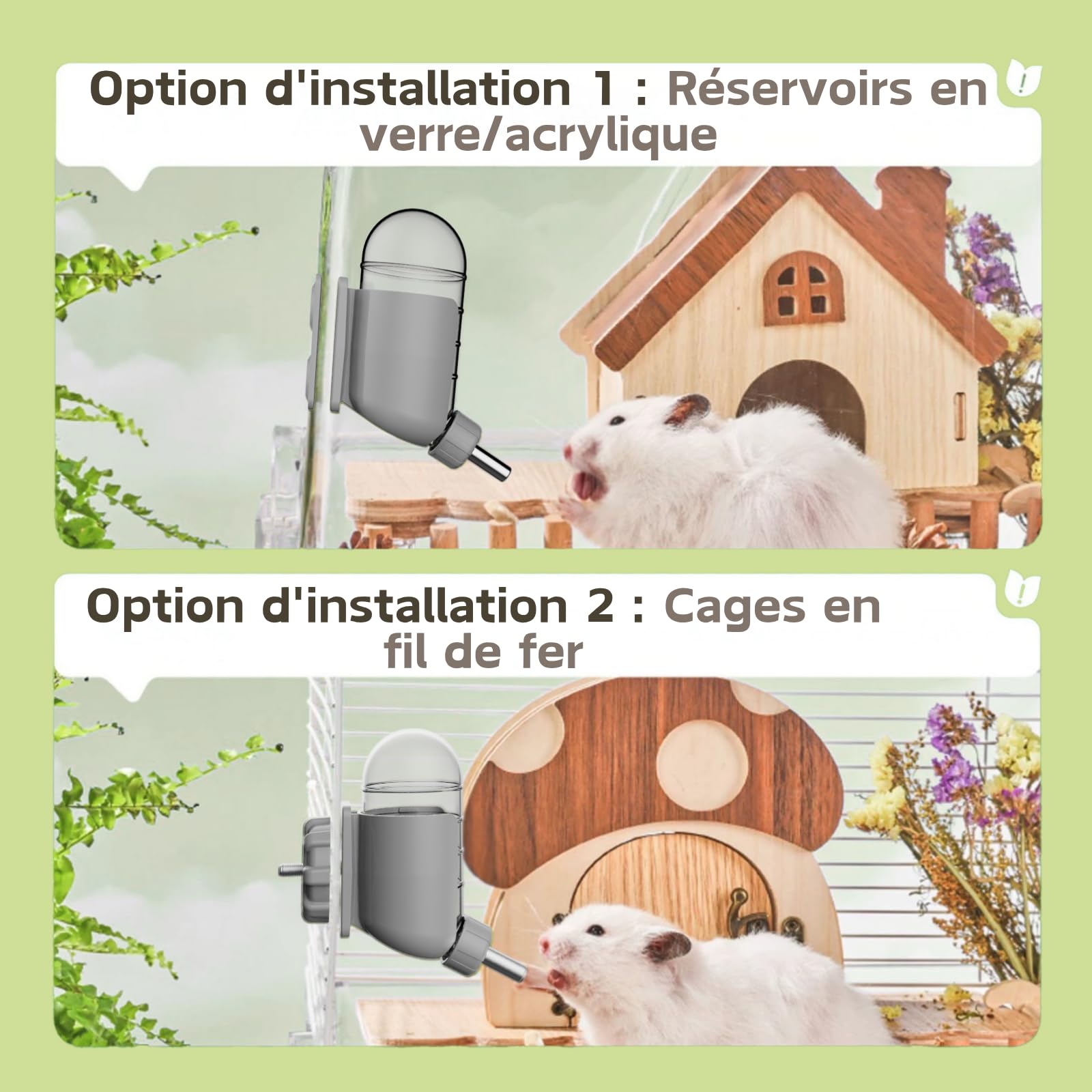 Bouteille d'eau pour Hamster avec stents magnétiques, Porte-Bouteille pour Aquariums en Verre, adaptée aux Hamsters syriens Nains, gerbilles, Souris, Rats, Degus