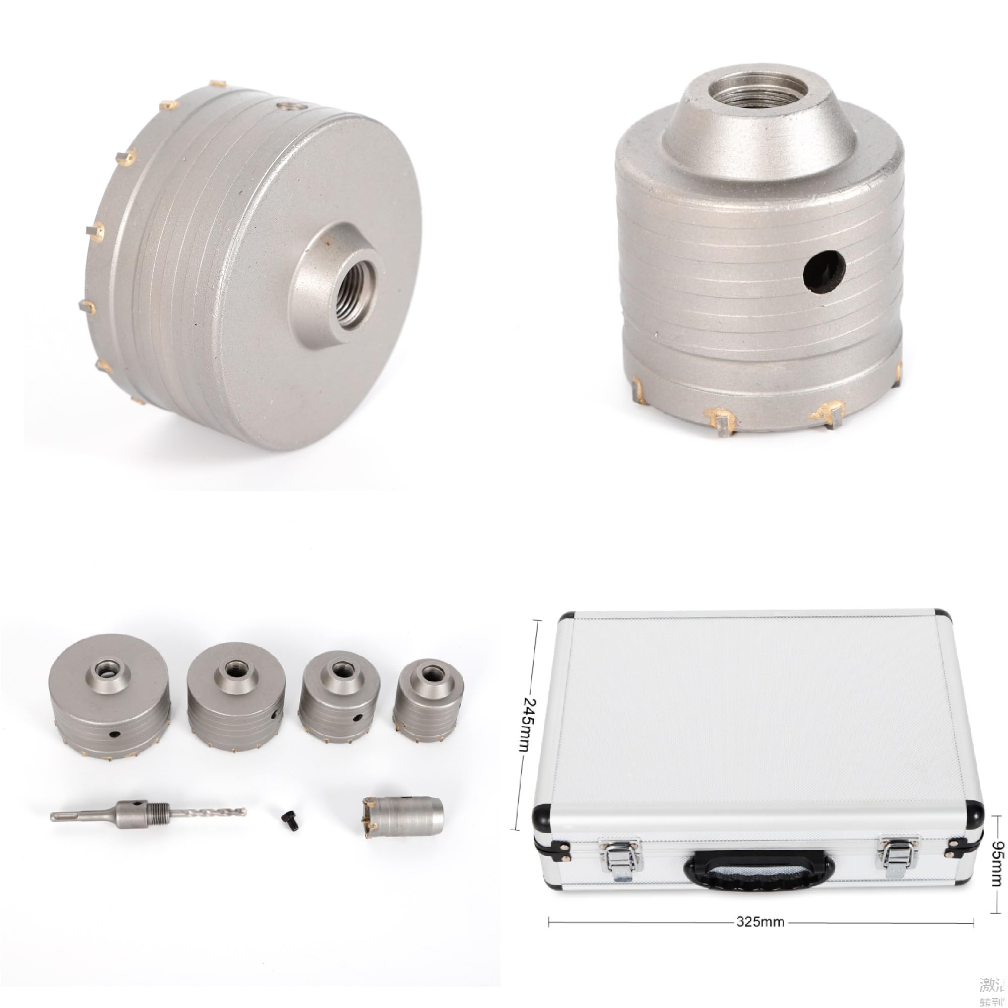 6 sztuk wierteł rdzeniowych do betonu, zestaw koronek wiertniczych, stop metali, SDS Plus (40/68/80/100/120 mm) z adapterem SDS, wiertło rdzeniowe, wiertło puszki z aluminiową walizką do murów i