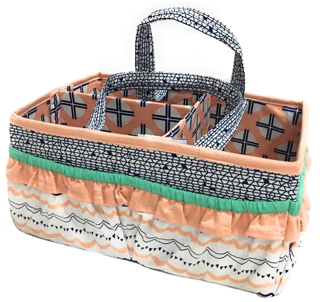 Bacati Tribal Nursery Fabric Storage Caddy with Handles, Coral/Navy