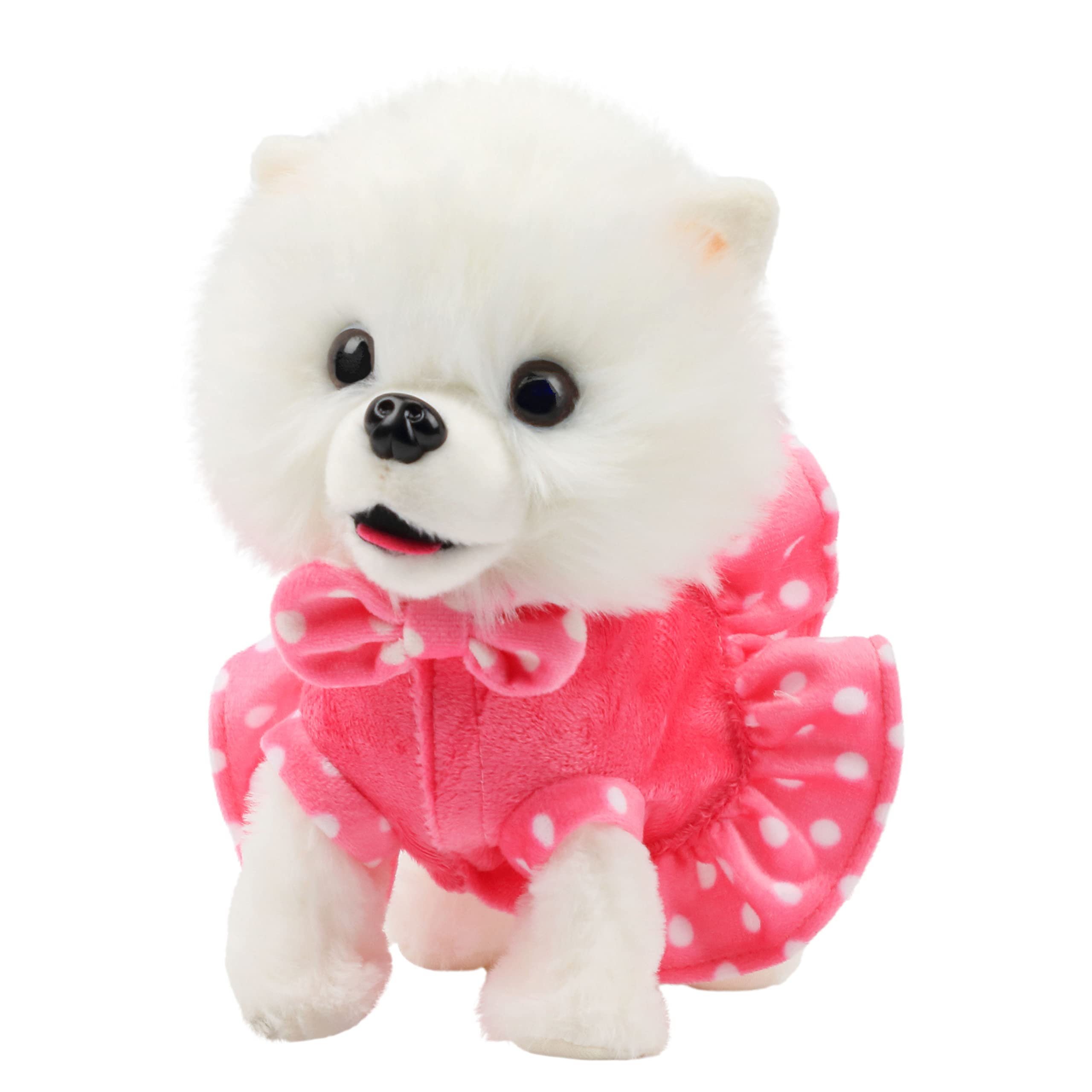 Hopearl Pomerania Que Camina Mascota Electrónica Interactiva Juguete Perro Control Remoto Correa Animado Cachorro Mueve Cabeza Ladra Mueve Cola Regalo para Niños Blanco 25 cm