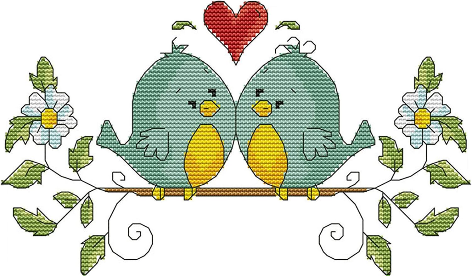 eGoodn Cross Stitch Stamped Kit Pre-Printed Pattern Love Birds, 11CT Aida Fabric Size 14.6” x 8.7" for Embroidery Needlework Art Crafts Lovers, No Frame