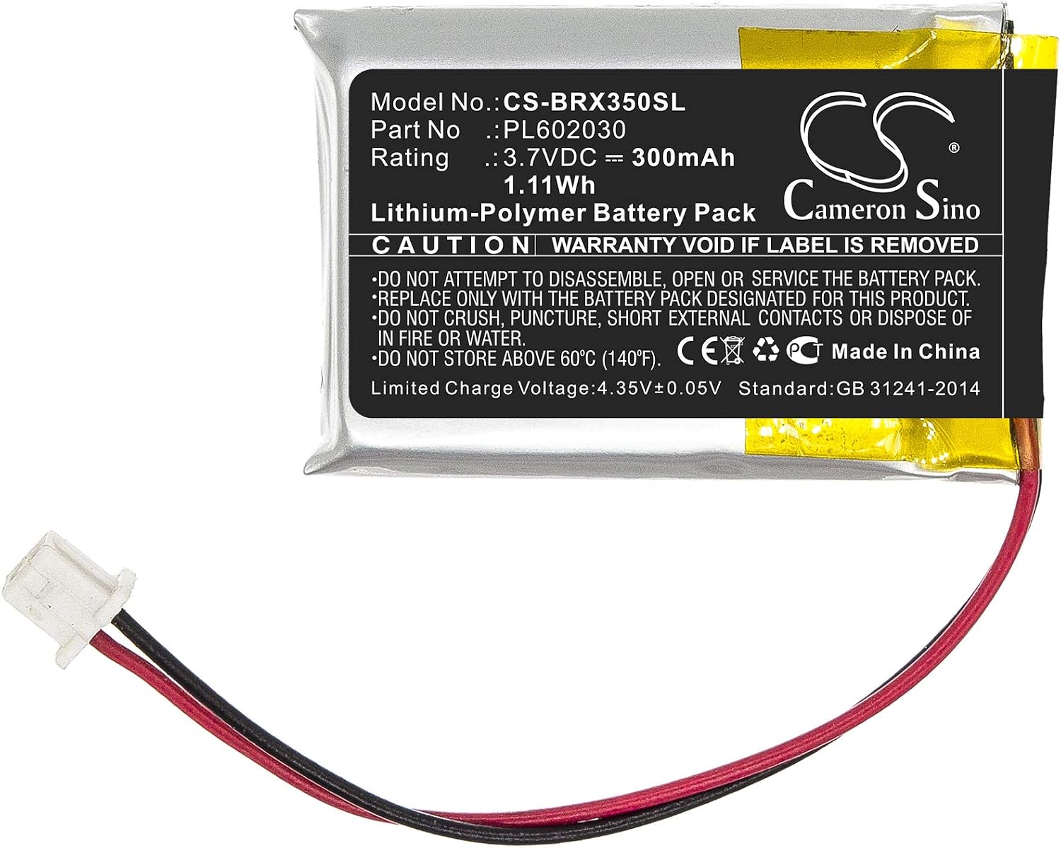 300mAh / 1.11Wh Battery for BlueParrott VXI B350-XT PN:BlueParrott PL602030