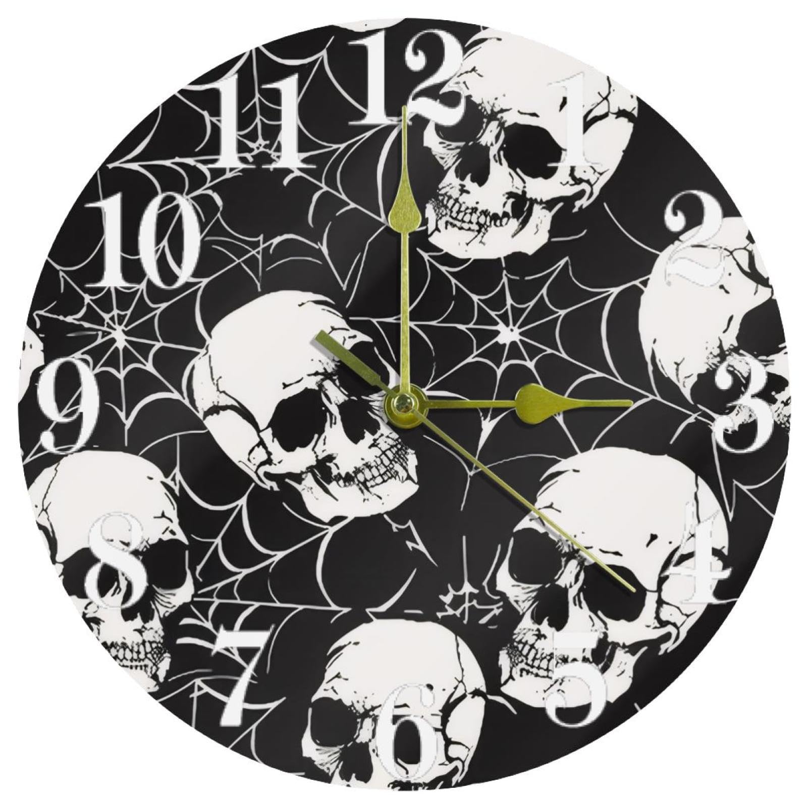 Horloge murale noire tête de mort silencieuse pour stopper le bruit dans la cuisine et maison