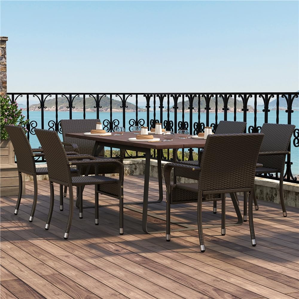 Yaheetech Set di 2 Sedie Impilabili in Rattan Sedia da Giardino con Braccioli Piedini Regolabili e Schienale per Giardino Balcone PatioTerrazza Marrone
