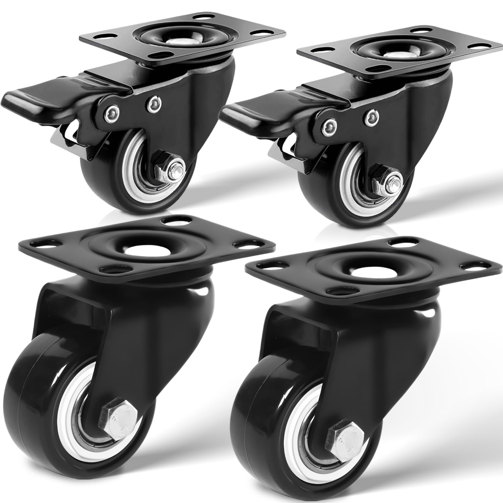 Gaodeding Heavy Duty Castor Set of 4, Load Capacity Up to 200kg, 360° Swivel Trolley Wheels, Quiet