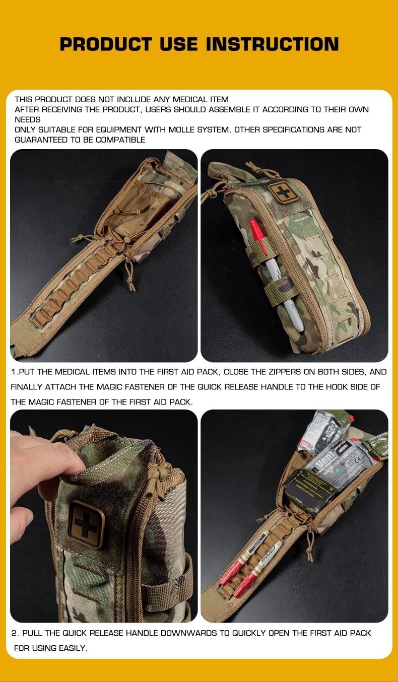 Táctica EMT Kit Vacío Med Mango De Liberación Rápida, Molle Primeros Auxilios IFAK Bolsa con Parche En Cruz, Pequeño EDC Bolsa Médica Utilitaria Portátil Supervivencia