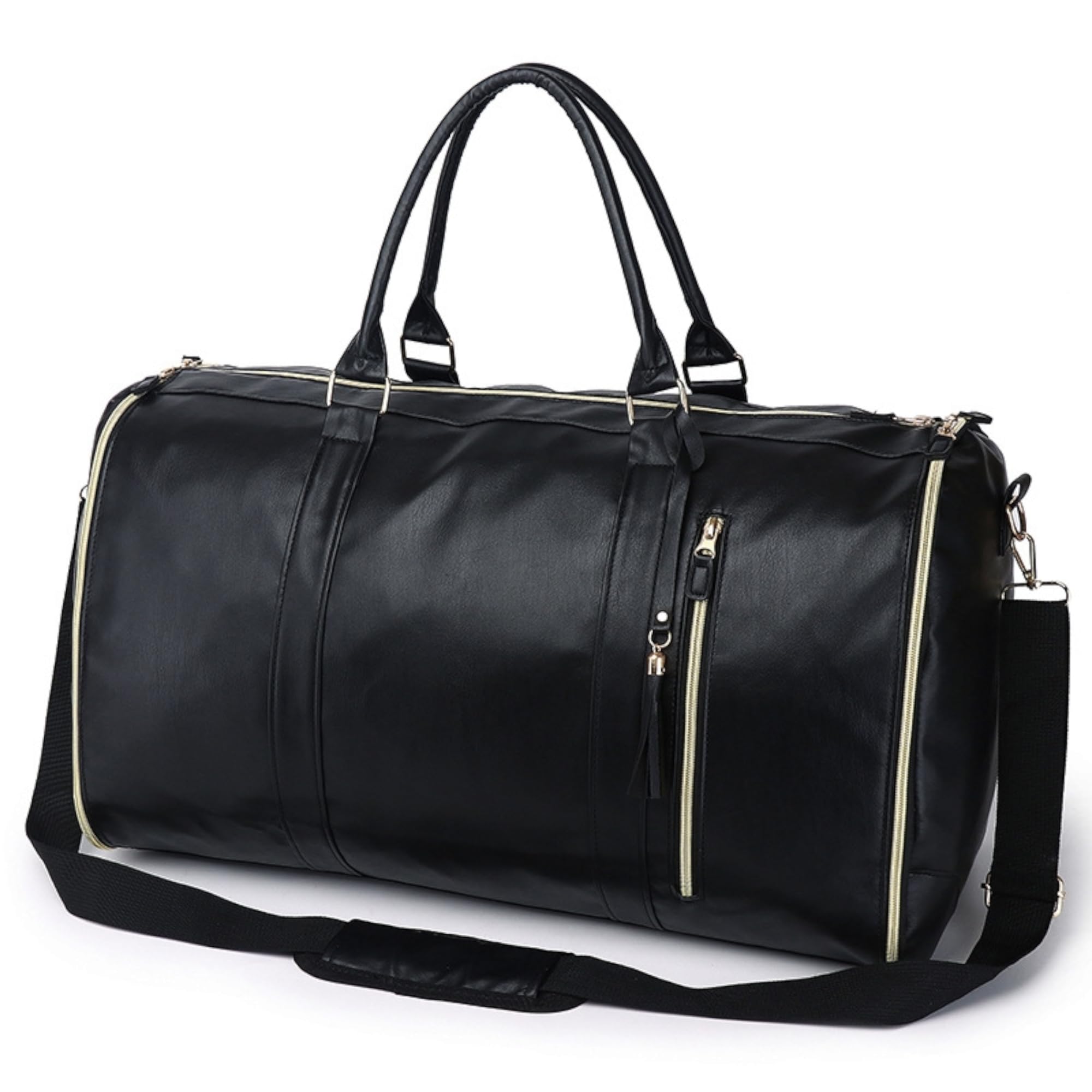 Foldable Duffle Bag for Travel | Convertible Carry on Large Size Garments Bag | Water Resistant Luggage Bag with Shoe Pouch. Unisex (Black)-image-16