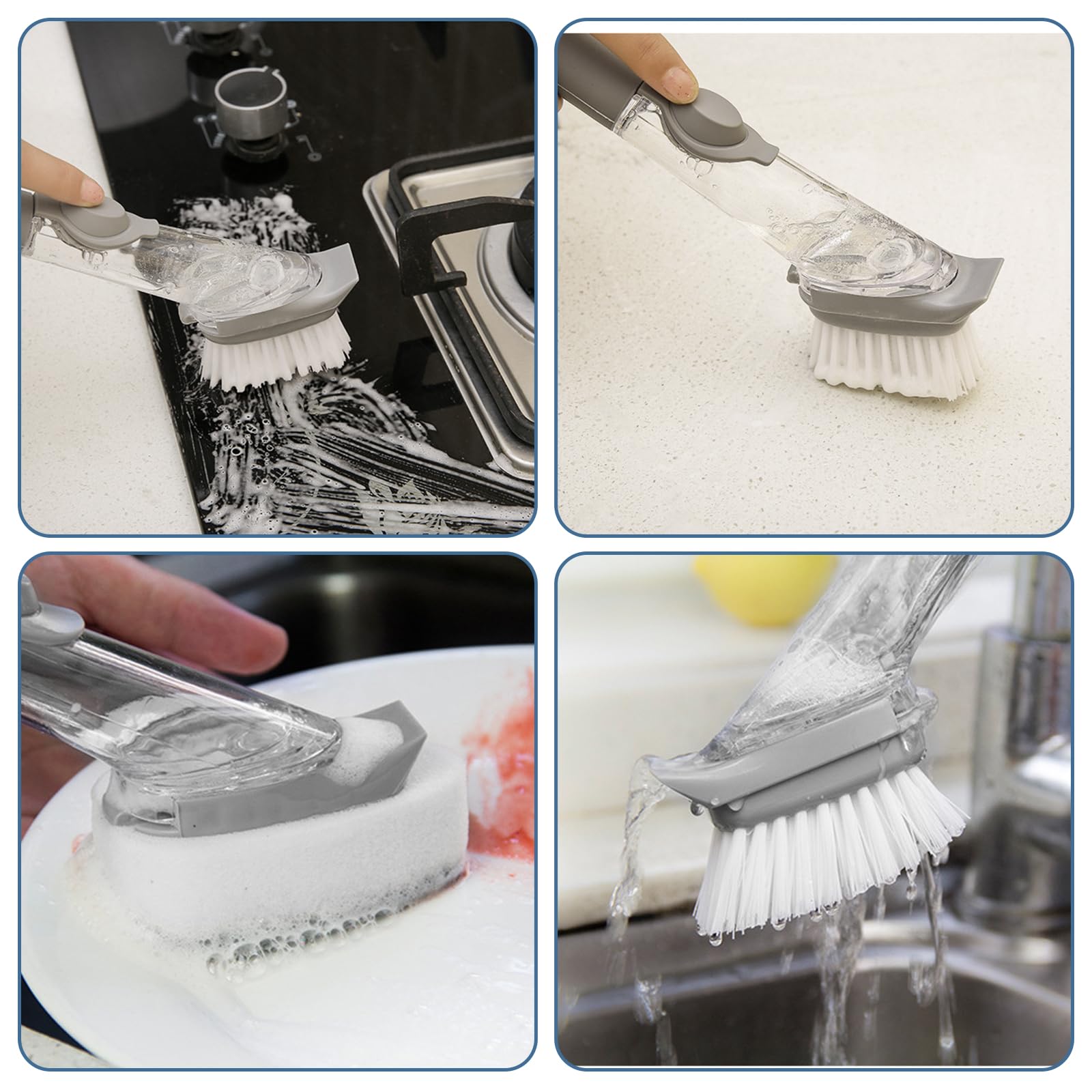 Spazzola per lavare pentole e piatti, con erogazione automatica di sapone, spazzola a pressione con dispenser di liquido, spazzola da cucina per rimuovere il grasso da cucina, per pentole, piatti e