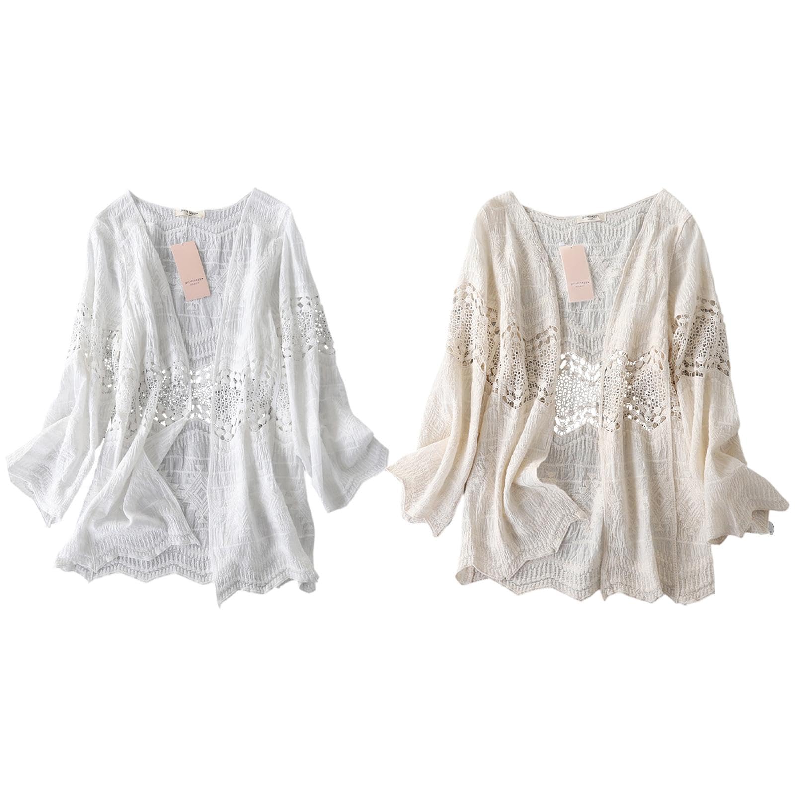 snappsy Women Crochet Cardigan Hollowed Beach Cover up Tops for Women Swimming Beach White-picture-42