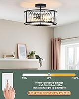 Vista 5 de Lámpara de techo negra empotrada, lámpara de cristal enjaulada, lámpara de pasillo de tambor para montaje en techo (14 pulgadas, negro)