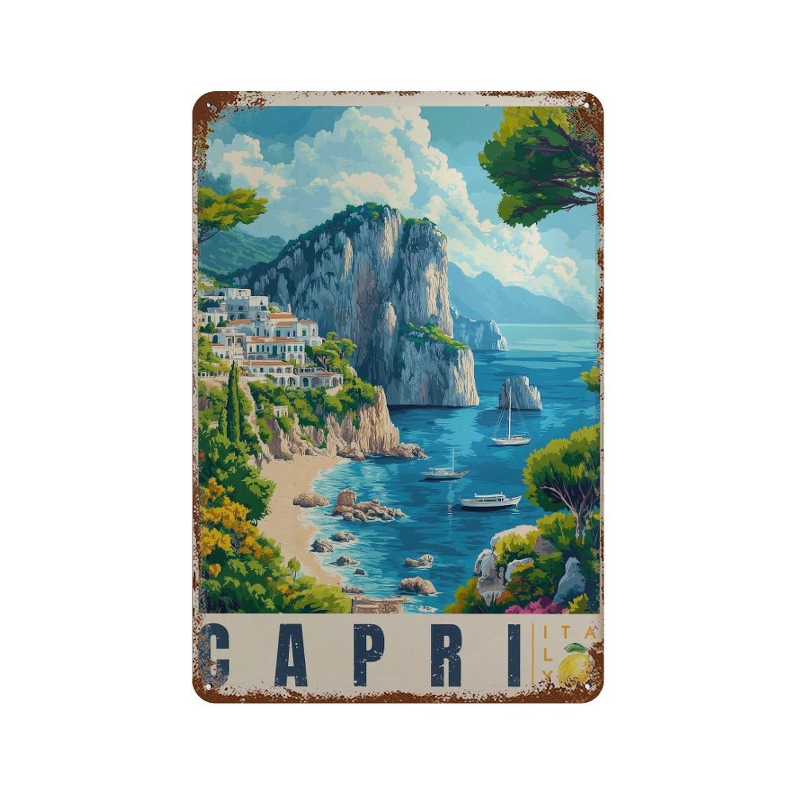 xiaoxiaoshen Capri Italy Travel Mediterranean Sea Wall Decor Art Metal Tin Poster Modern Home Decor Art Home Bar Shop Decorations Vintage Sign 30x20cm