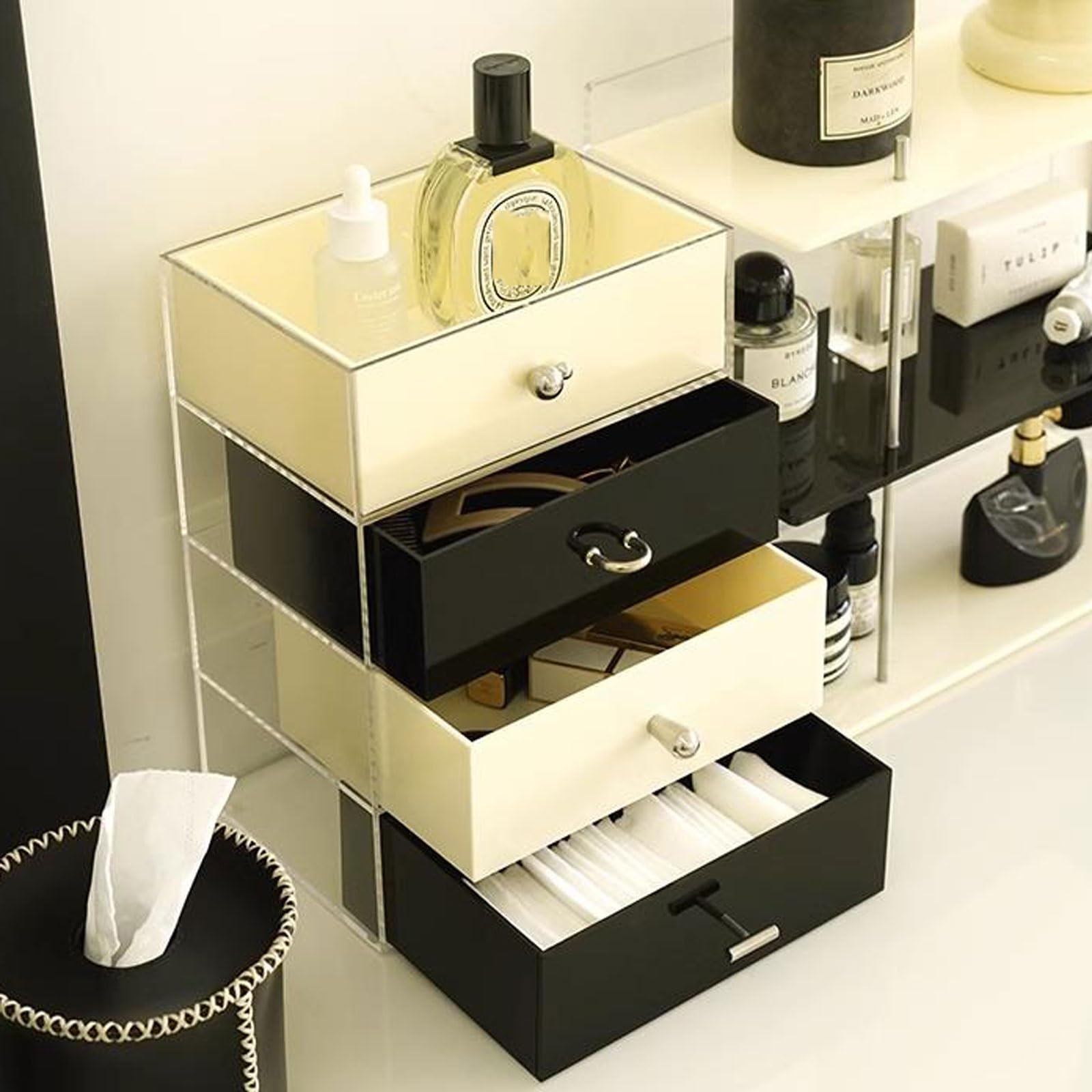 Conservazione dei cosmetici Scatola porta trucchi con 3 cassetti | Custodia for gioielli for la cura della pelle dell'organizzatore di cosmetici