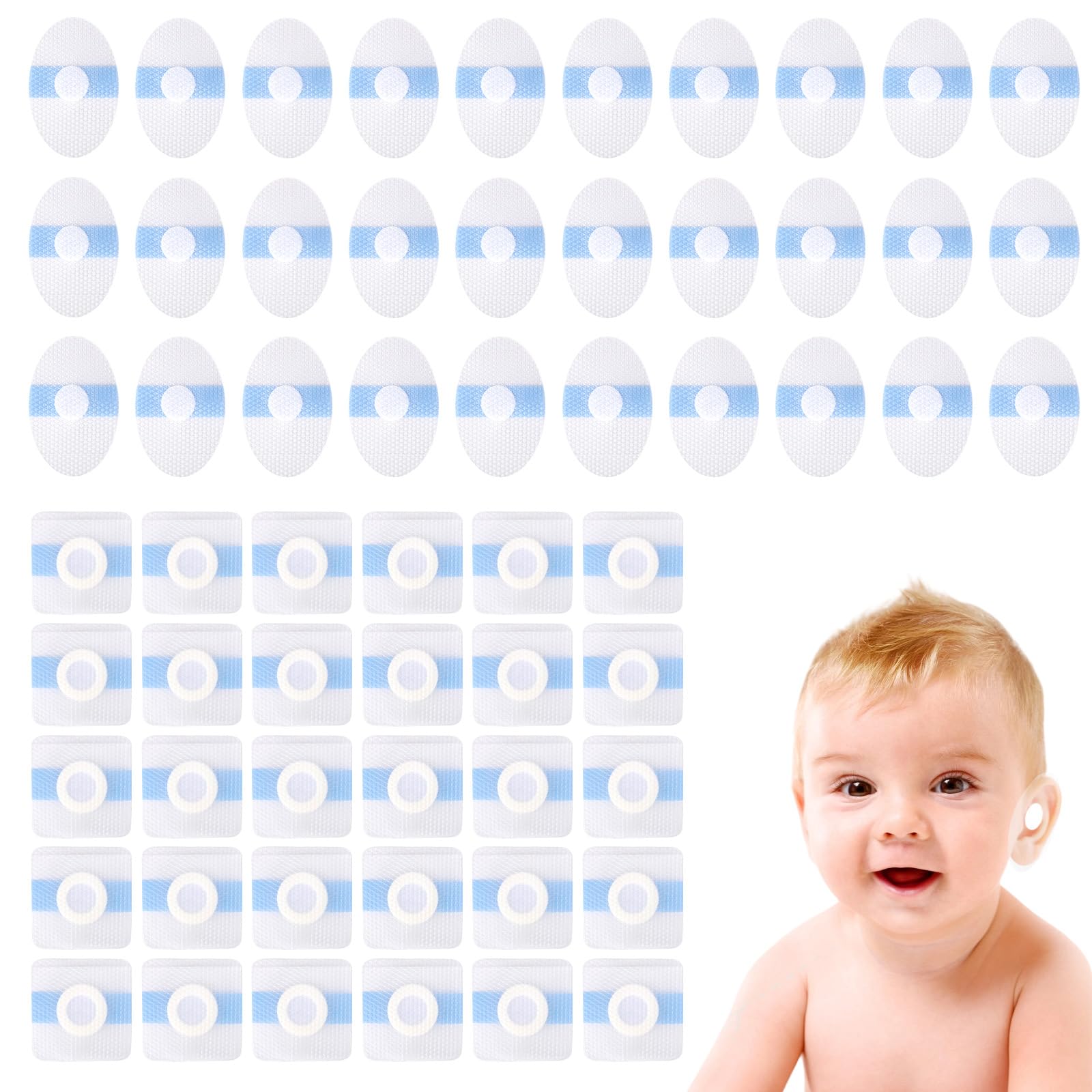 30pcs Baby Ear Covers for Bath 30pcs Waterproof Cotton Pads Belly Button Sticker Band Patch Wrap Pads Waterproof