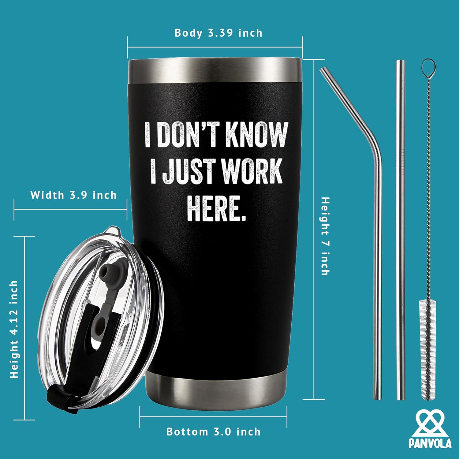 Panvola I Don't Know I Just Work Here Vacuum Insulated Tumbler Sarcastic Gifts For Coworkers Officemates Sarcasm Funny Travel Mug Stainless Steel With Lid and Straw 20 oz Black - Image 5