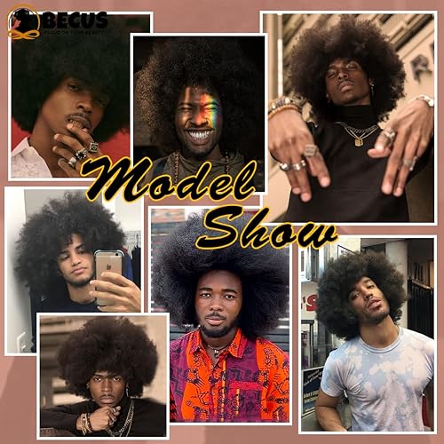 Miniatura 6 de BECUS Pelucas afro de 11 pulgadas para hombres, peluca afro rizada suave, sintética, corta, enorme, rizada, para hombres, uso diario y disfraz,