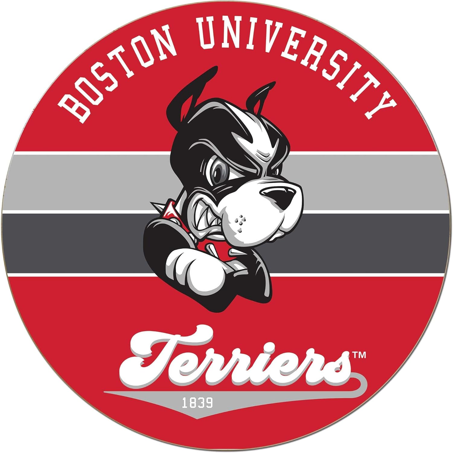 KH Sports Fan Boston University Multi-Color Retro Circle Sign, 20x20 Inches, Terriers Decor for Dorm, Fan Cave, Living Room; Display Your Team Spirit with This Boston University Terriers Wall Art