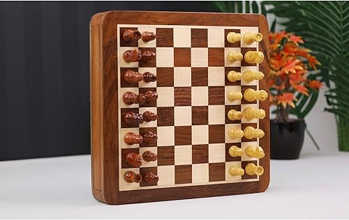 Miniatura 2 de RoyalChessMall-- Juego de ajedrez magnético de viaje con cajón, 10 pulgadas, madera de palisandro dorado