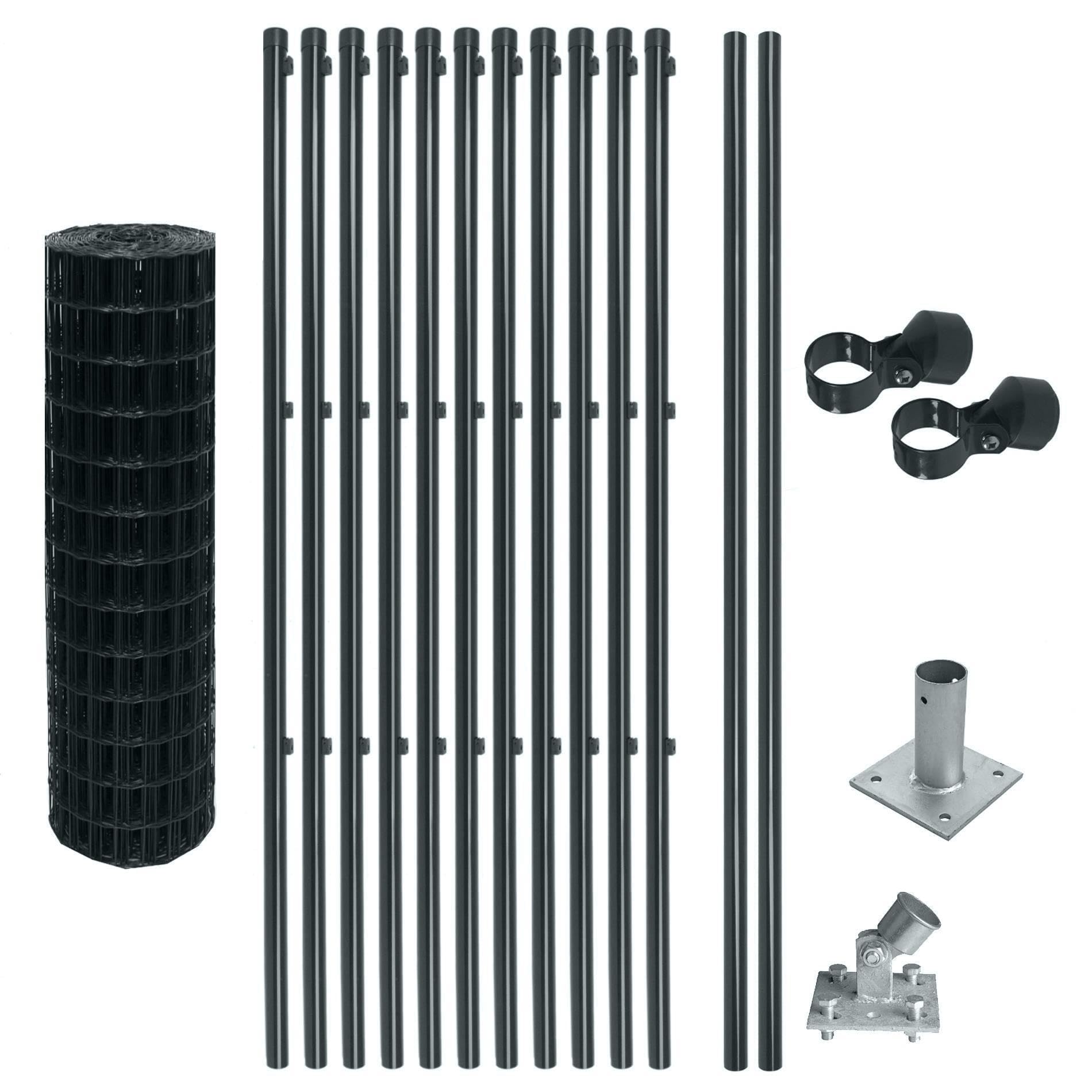 ESTEXO Set completo per recinzione da giardino, set completo di recinzione in filo metallico, con manicotti a vite, in antracite RAL 7016 (1,0 x 25 m)