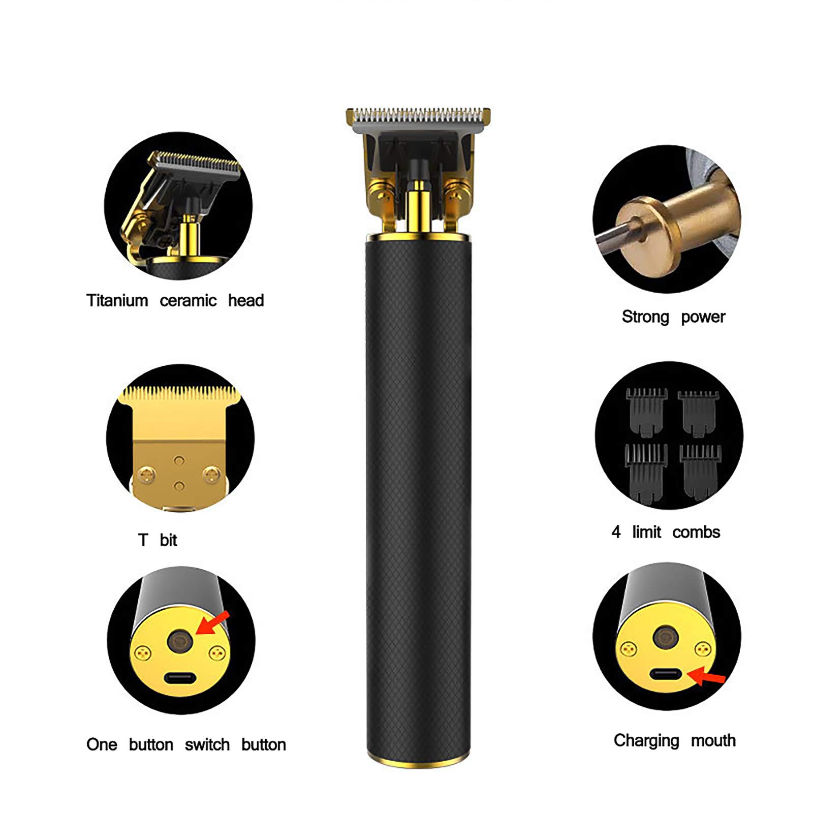 Cortapelos para hombres, I0I & I0I inalámbrico recargable Cortapelos metal Corte, kit de aseo de barba Barbershop profesional (negro)
