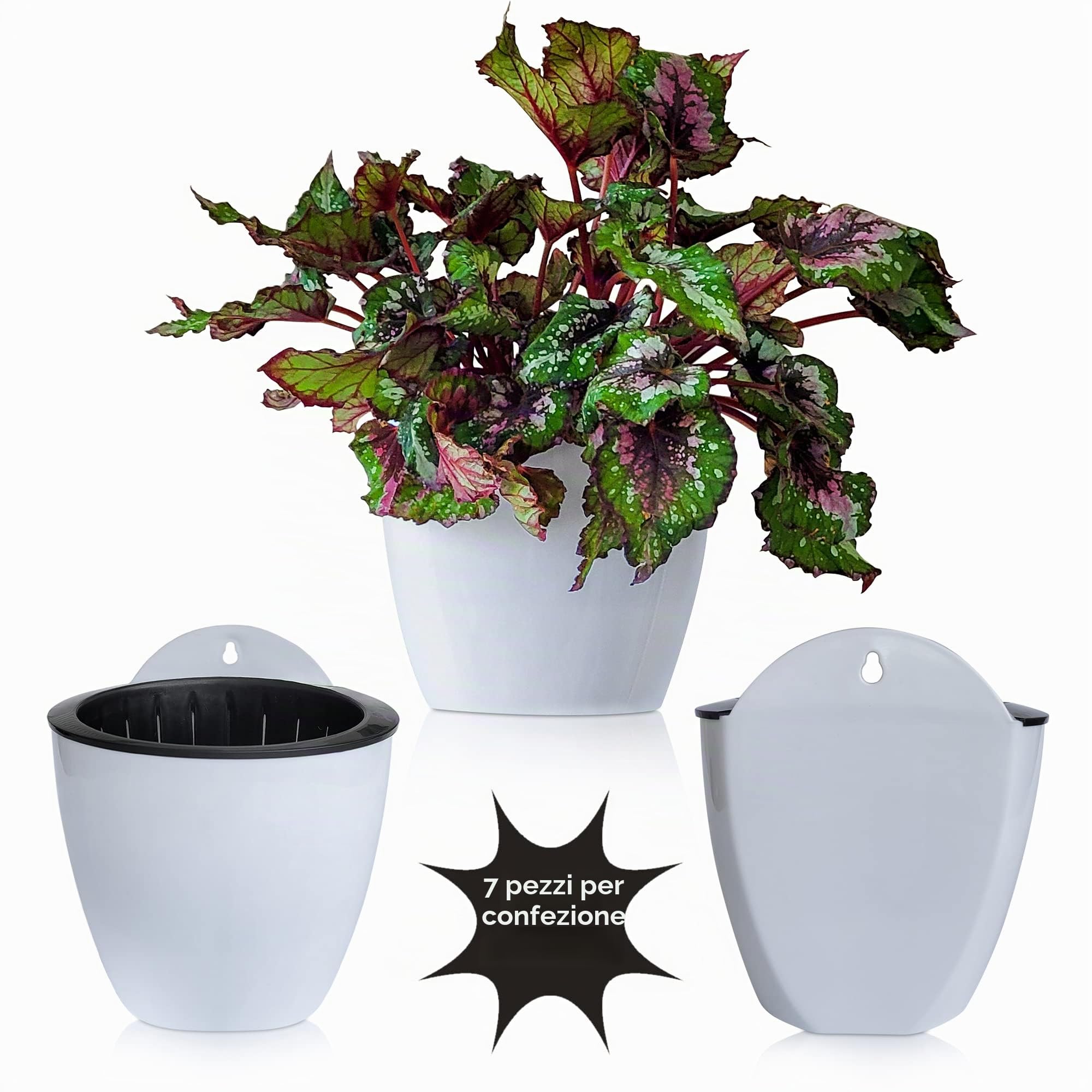 ShoppeWatch Fioriere da parete autoirriganti per piante da interno, confezione da 7, grandi, da 17,8 cm, con ganci, per ringhiere da esterno, vasi da parete per piante, fioriere da appendere alla