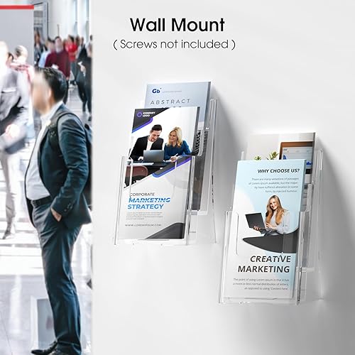 Miniatura 4 de MaxGear Soporte para folletos de 2 niveles de 4 x 9 pulgadas, 2 paquetes de soporte de exhibición para folletos, soporte de acrílico para folletos,