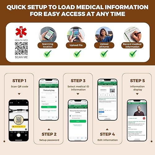 Miniatura 5 de Pulseras médicas Theluckytag para deporte, para hombres y mujeres, con código QR, pulseras de alerta médica ID - Pulsera de nylon resistente al