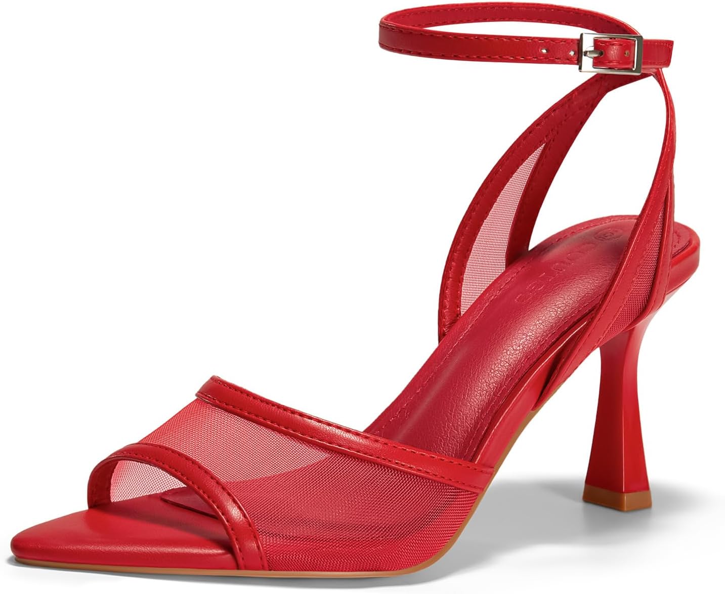 Coutgo Womens Kitten Heels Sandals Pointed Open Toe Ankle Buckle Strap Summer Dress Shoes