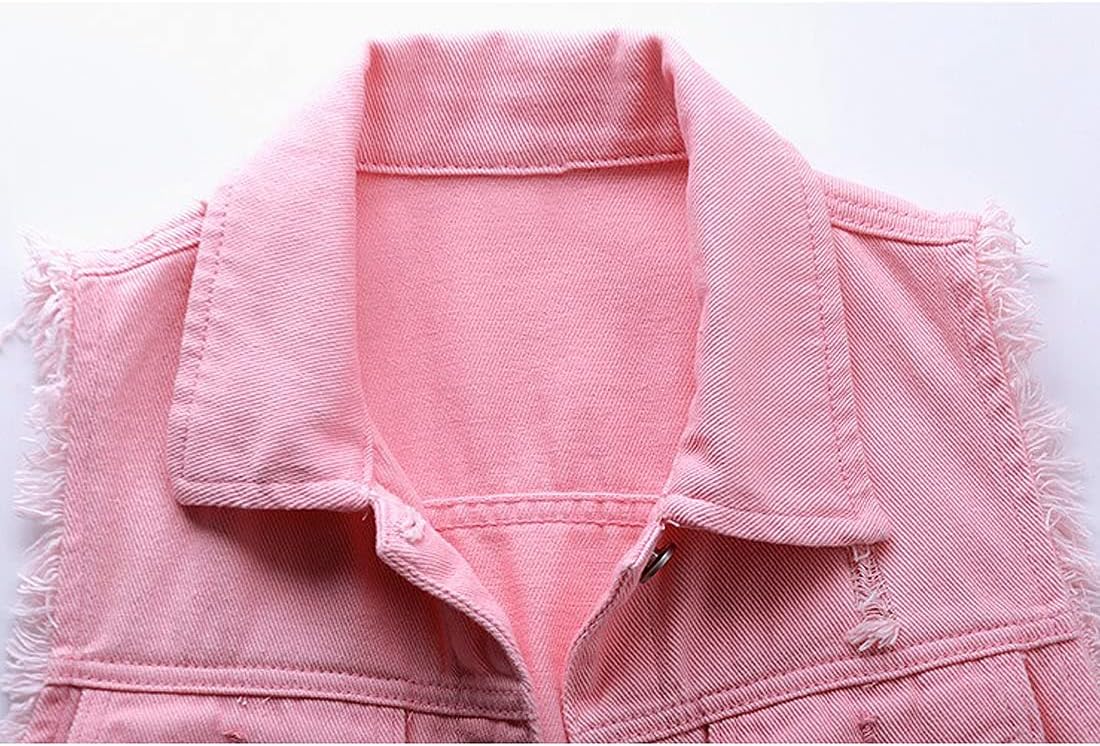 Women's Casual Denim Waistcoat Slim Fit Frayed Sleeveless Jacket Ripped Tops with Pockets - Image 3