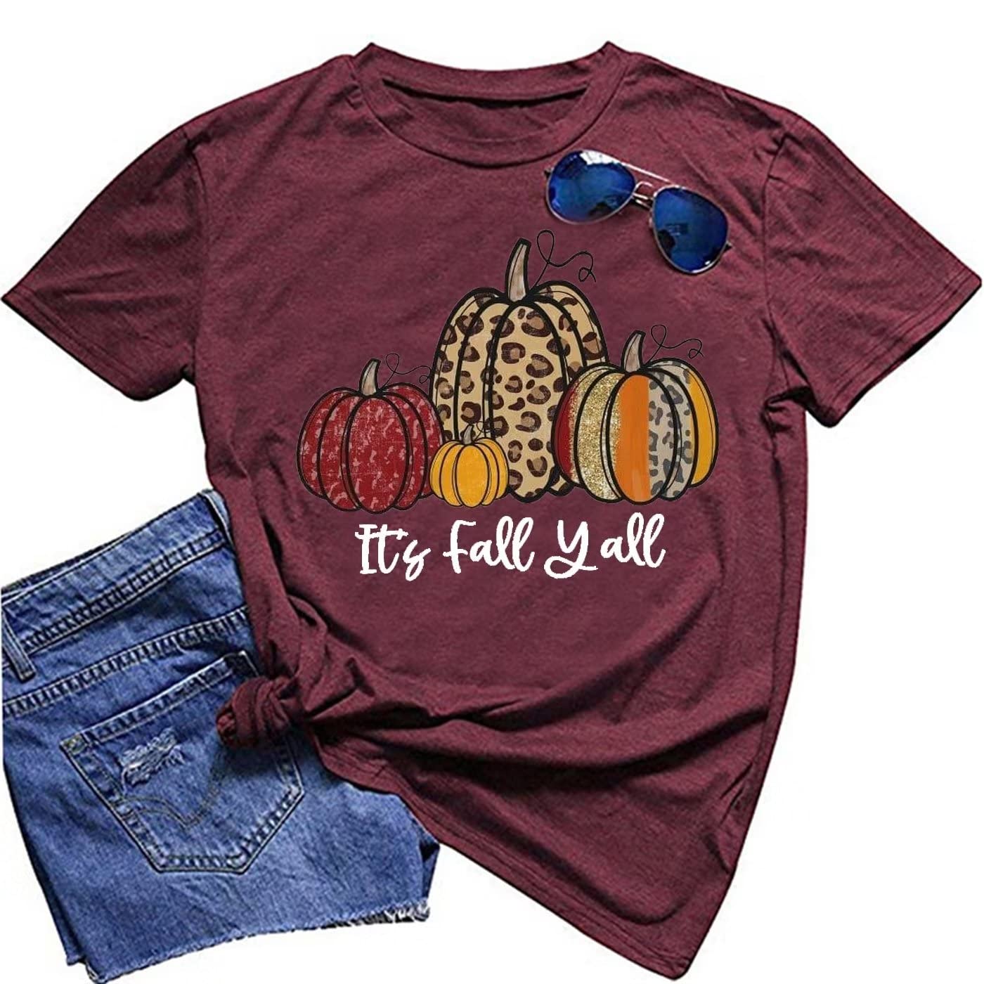 Its Fall Yall T Shirt Women Funny Pumpkin Graphic Halloween Tees Fall Short Sleeve Thanksgiving Shirts X-Large