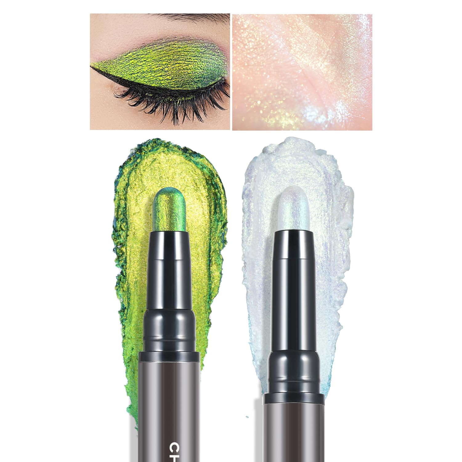 CHARMACY Multichrome 2 in 1 Cream Eyeshadow Stick, Waterproof Eye Brightener Highlighter Stick Makeup, High Pigmented, Smudge-Proof, Vegan &