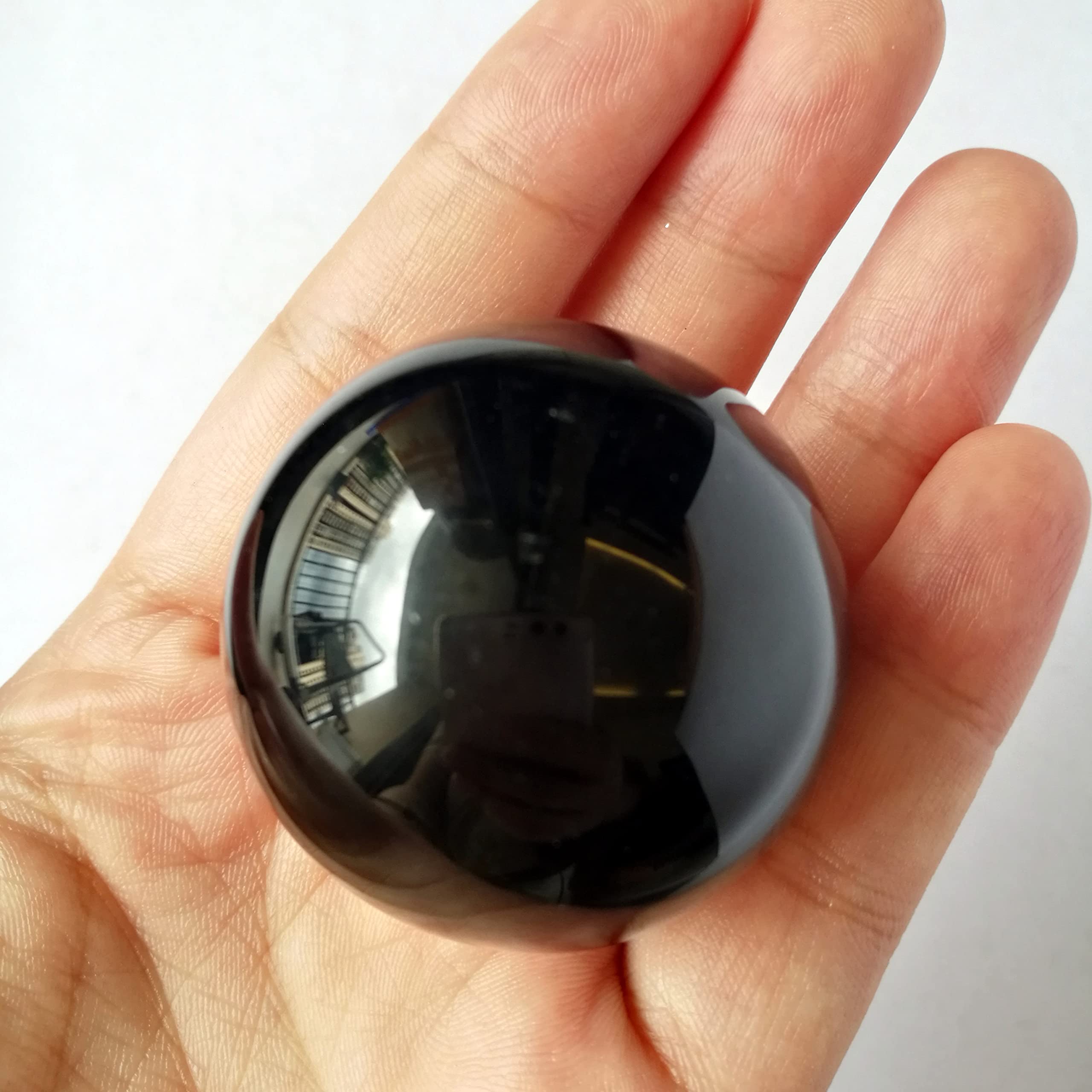 Manekieko 40mm Black Obsidian Healing Crystal Divination Sphere Sculpture Figurine Gemstone Ball,Feng Shui Chakra Aura Home Desk Decor Decorative Collection,With Wooden Stand - Image 2