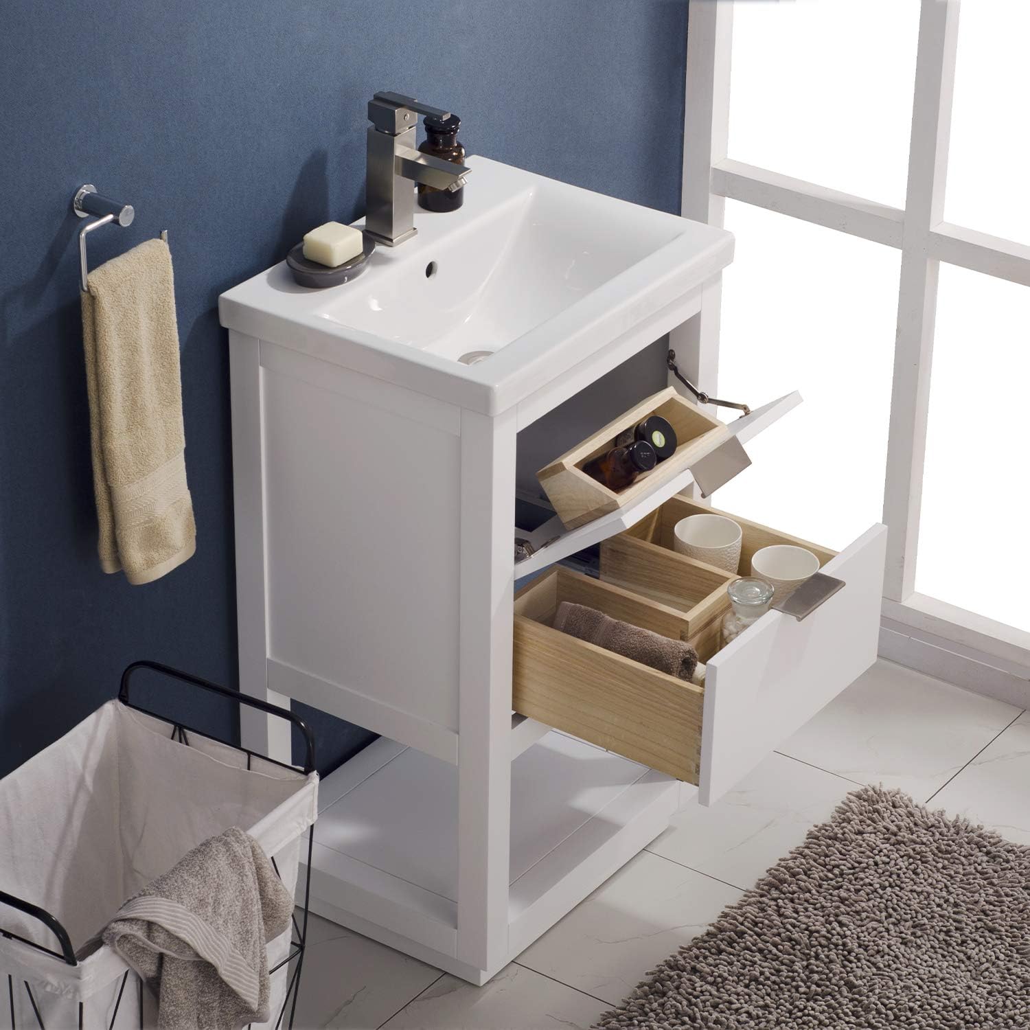70% Off Discount LUCA Kitchen & Bath LC20GWP Sydney 20 Bathroom Vanity Set in White with Integrated Porcelain Top