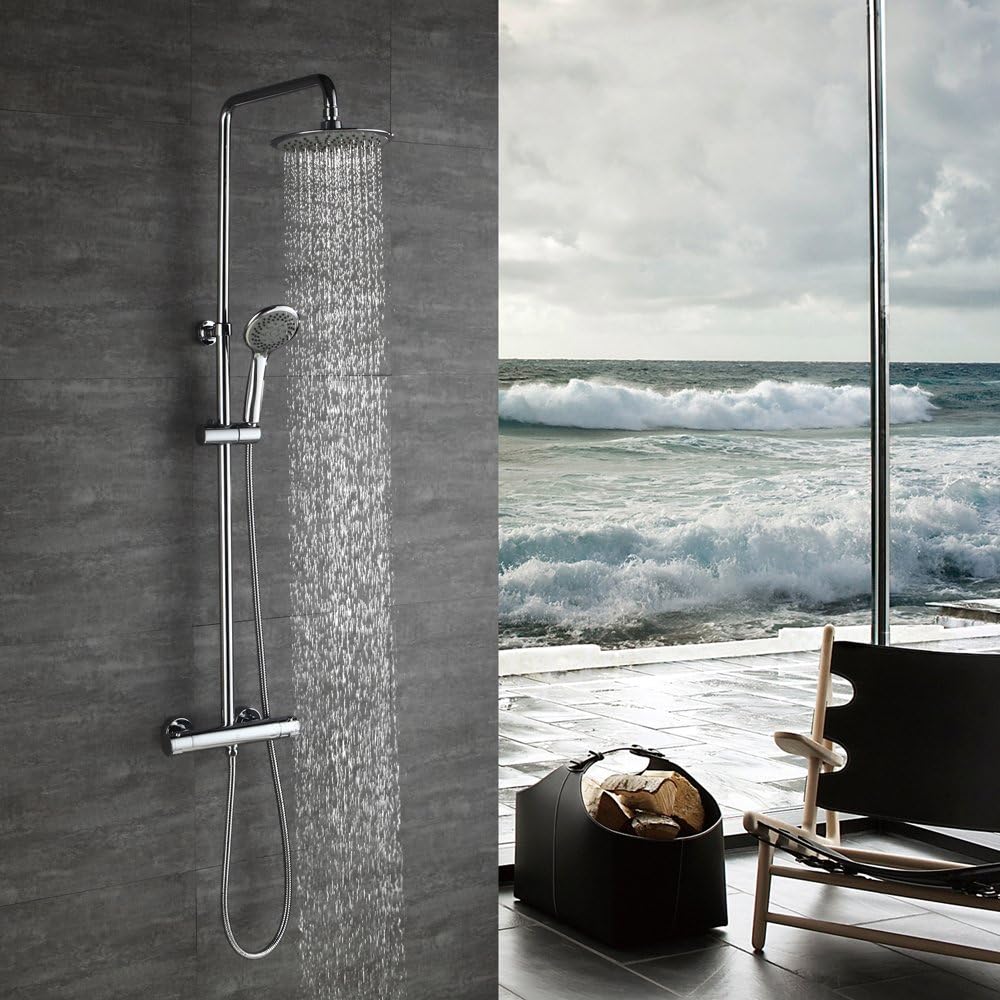 HOMELODY Thermostatic Shower Mixer 2-Way Mixer Shower with Shower Head and Hand Held Shower 3-Function Shower System for Bath Bar Shower Adjusable Chrome