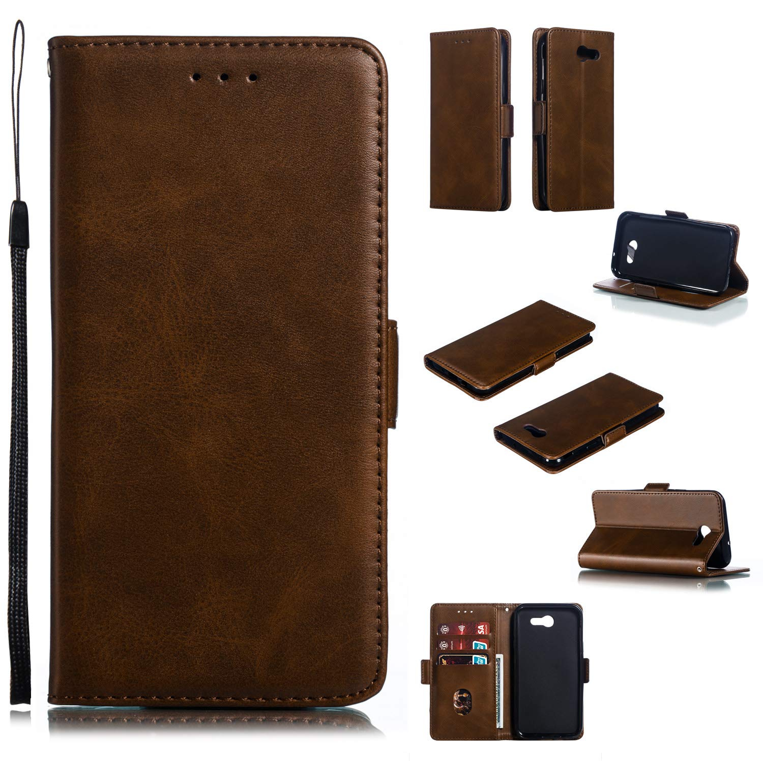 Snow Color Leather Wallet Case for Galaxy Luna Pro/J3 Emerge/J3 Eclipse with Stand Feature Shockproof Flip, Card Holder Case Cover for Samsung Galaxy J3 2017 - COYKB010171 Brown